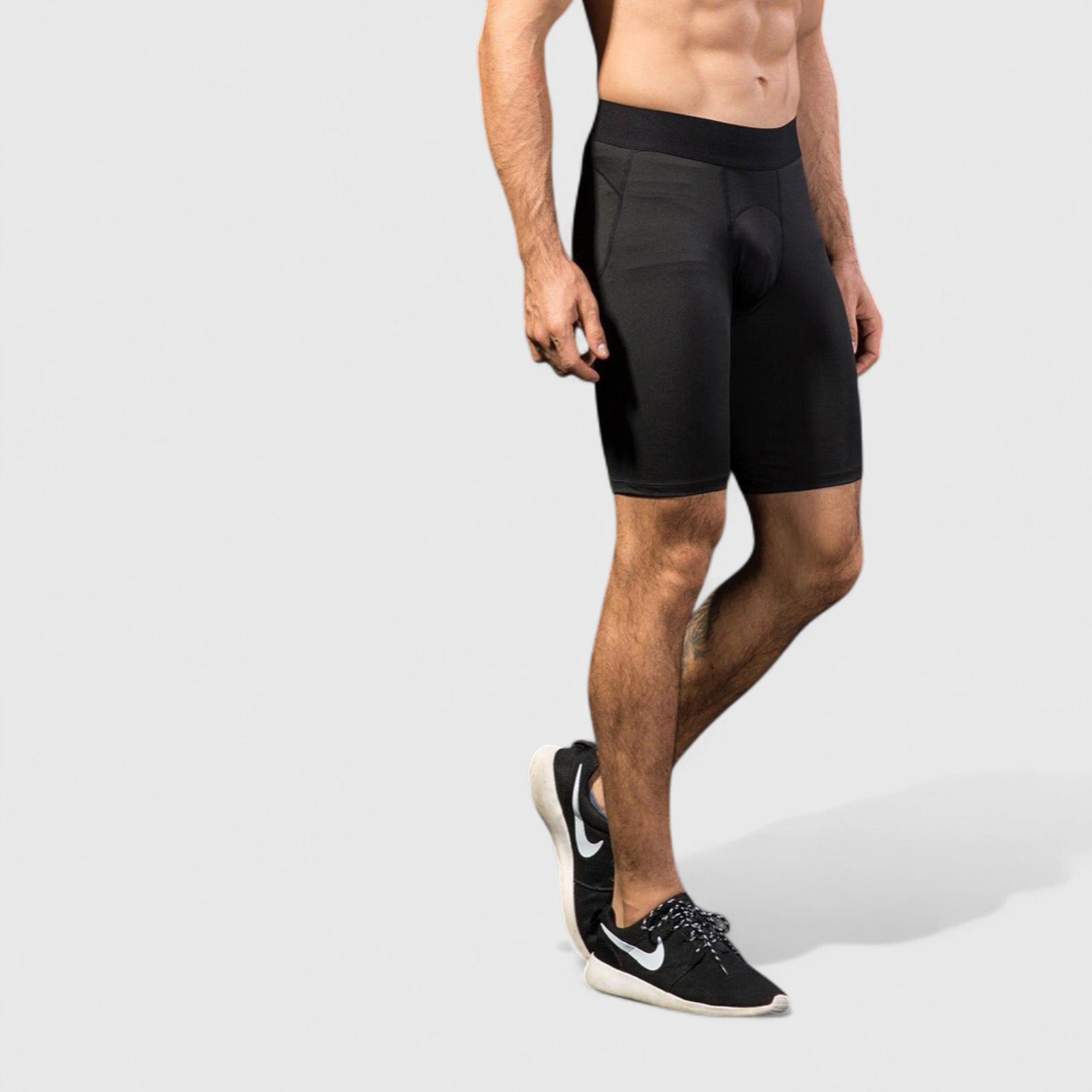 Anna-Kaci Men's Padded Compression Cycling Shorts with Wide Waistband and Mid-Thigh Length
