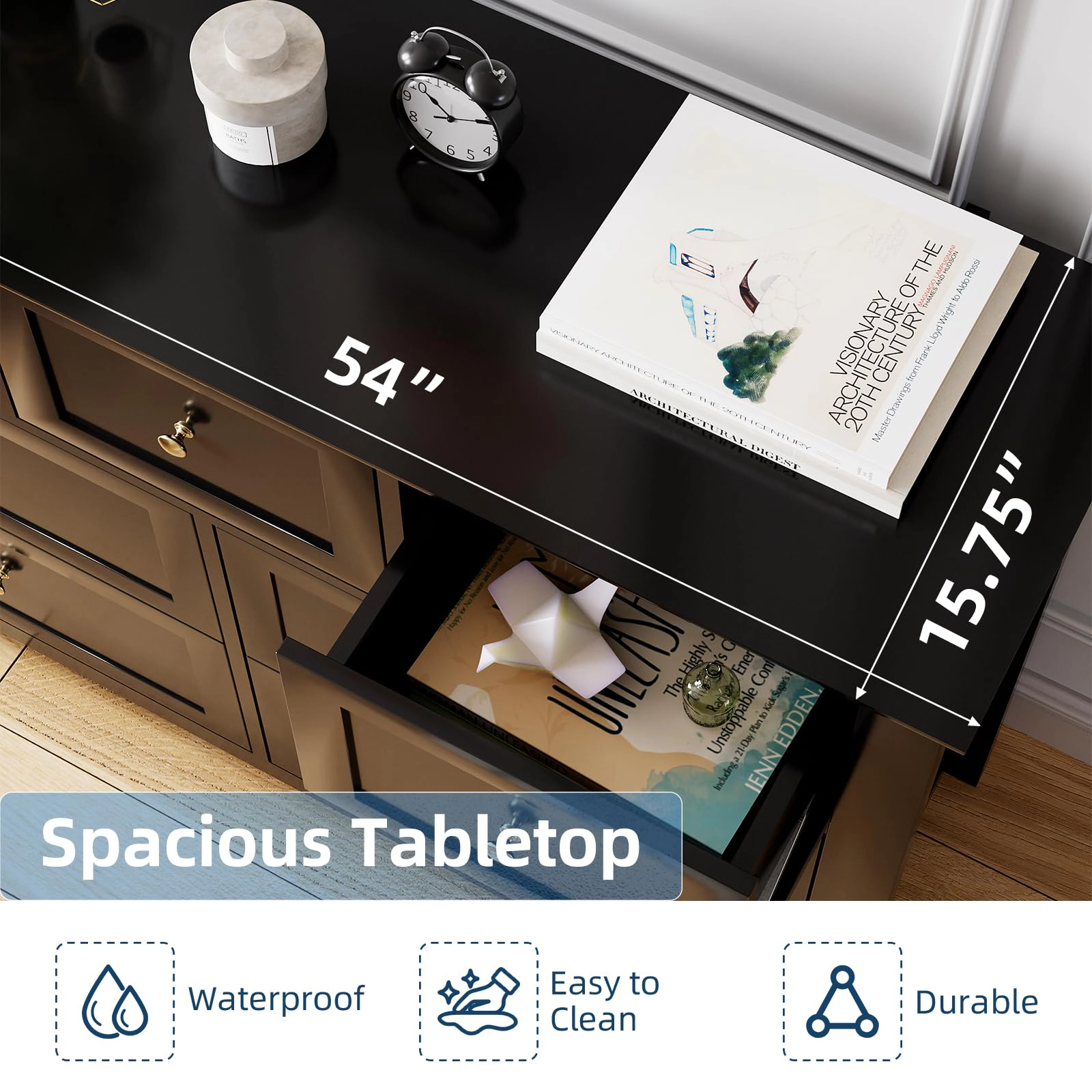 7 Drawer Dresser with Metal Knobs, 53.9" Wide Wooden Double Storage Chest for Bedroom Entryway