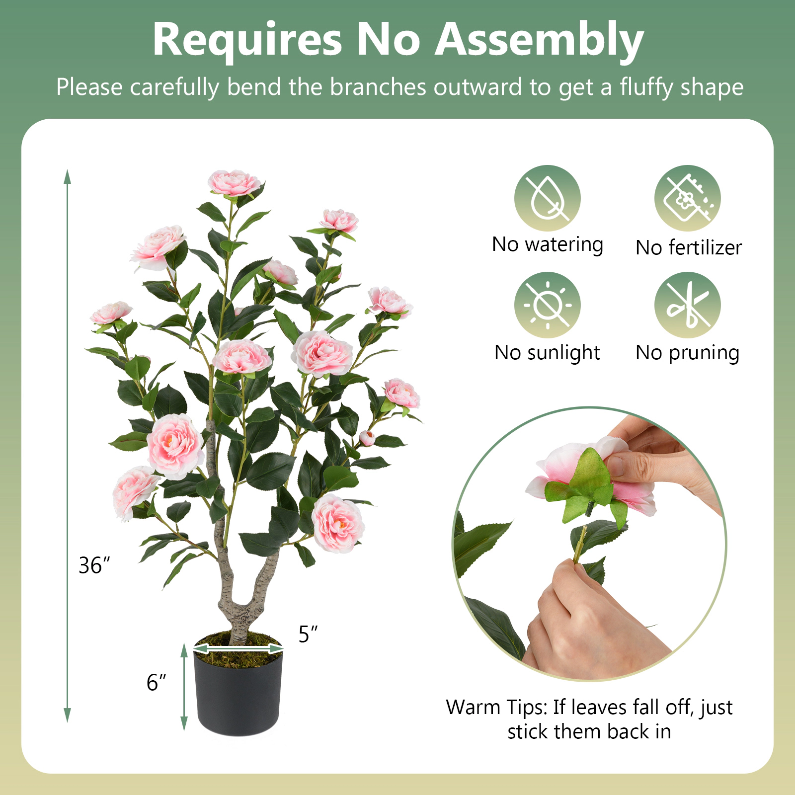 SlickBlue Artificial Camellia Tree with Decorative Pot for Home Decor