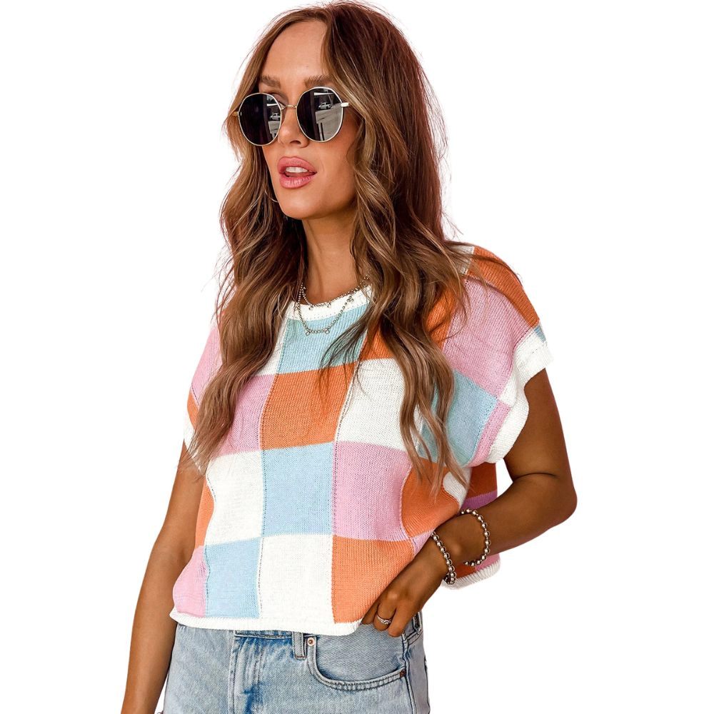 Sol Living Womens Color Block Cap Sleeve Sweater