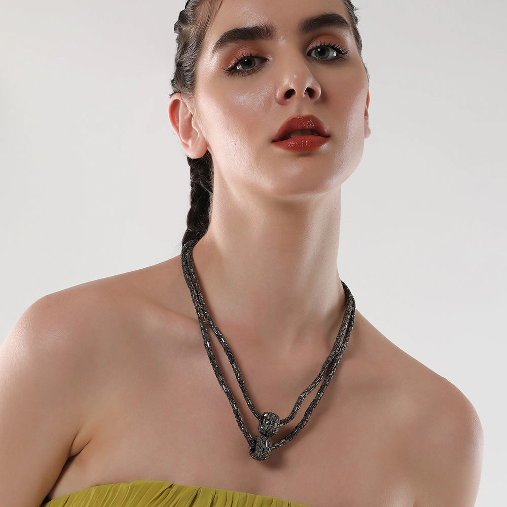 SOHI Women's Charcoal Grey the Mirror Multi-Layer Necklace