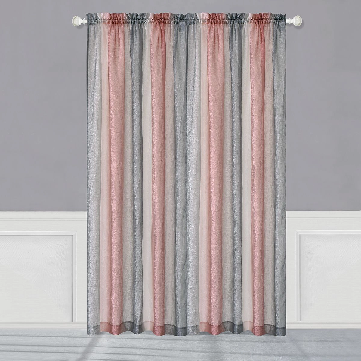 Kate Aurora 1 Piece Crushed Faux Satin Silver & Blush Rose Pink Ombre Window Curtain Panel