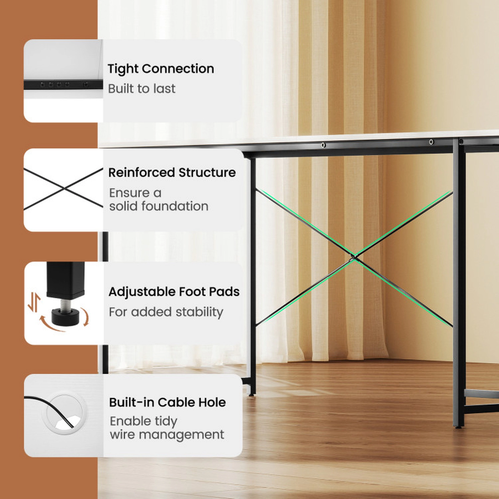 SUGIFT 2-Form L-Shaped Computer Desk with Monitor Shelf 253-lb Capacity White Rustic Brown Black Gray Natural Brown