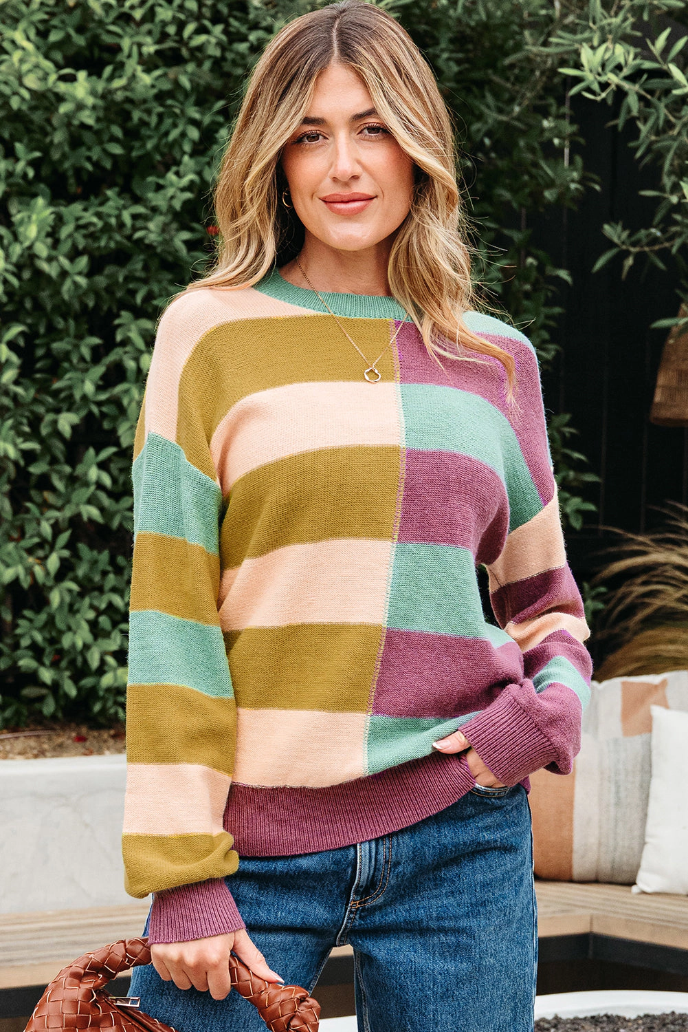 Threaded Pear Women's Isabelle Ribbed Edge Casual Sweater
