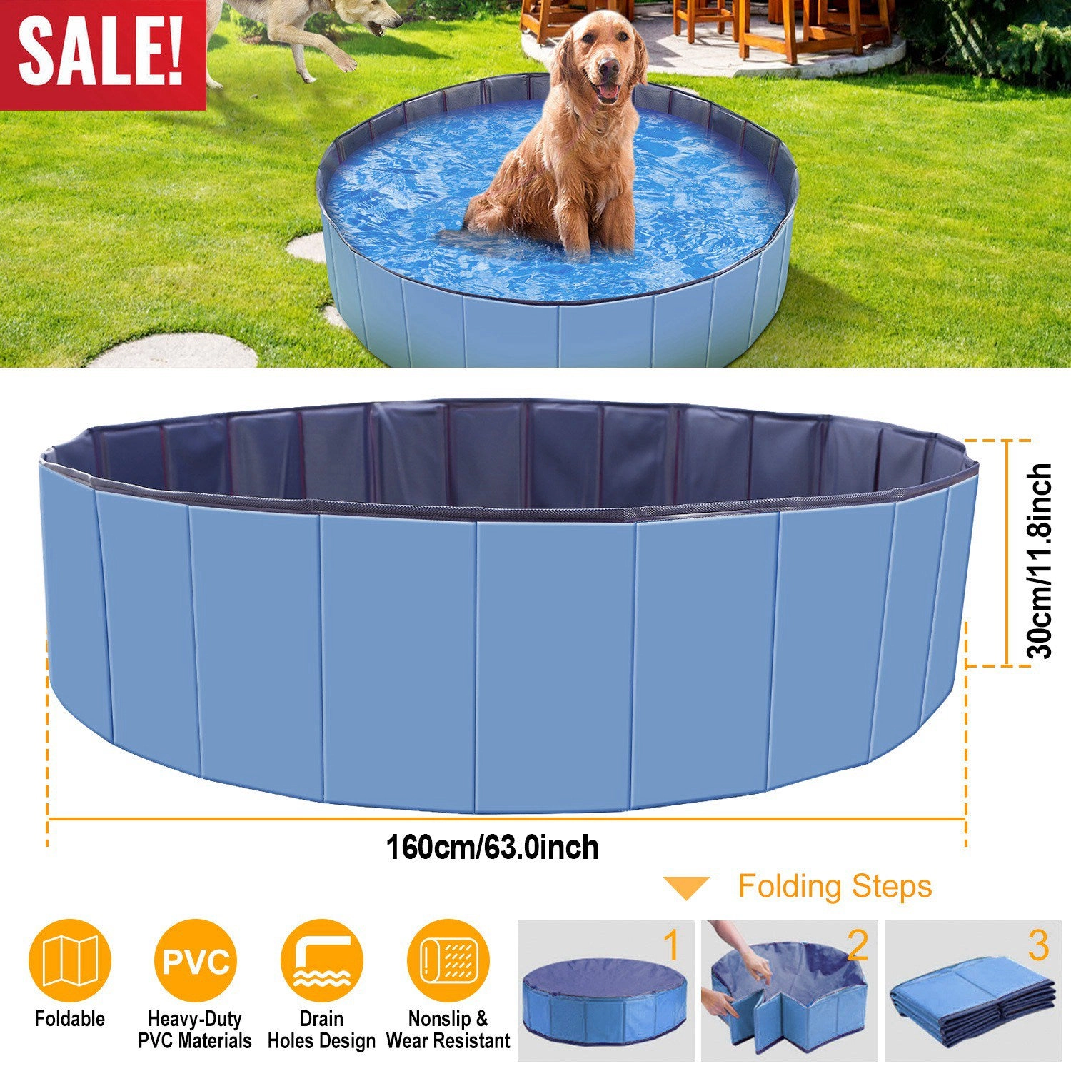 GBruno 63 Inch Foldable Pet Swimming Pool
