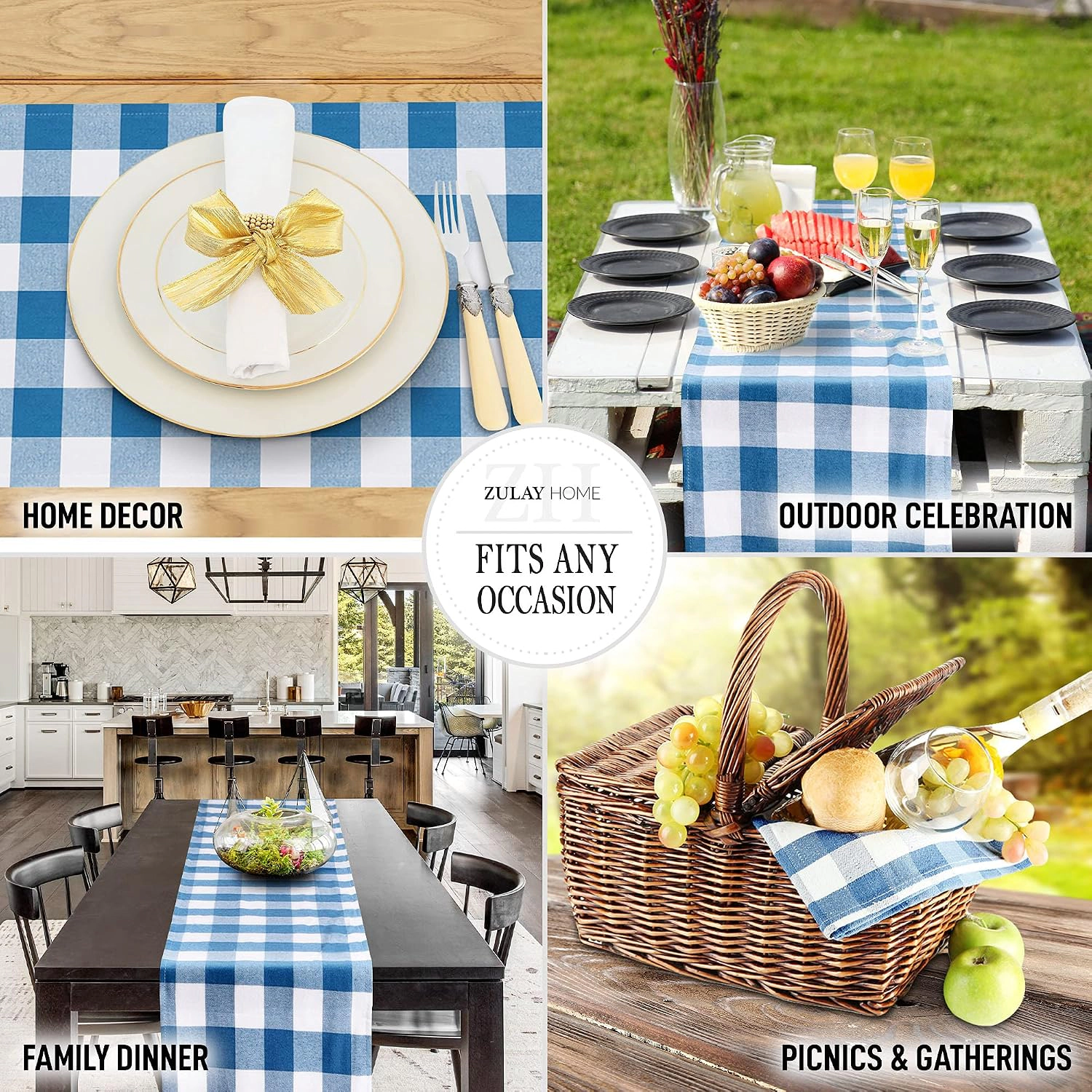 Zulay Home 14"x72" Table Runner - Thick Poly Cotton Buffalo Plaid Runners