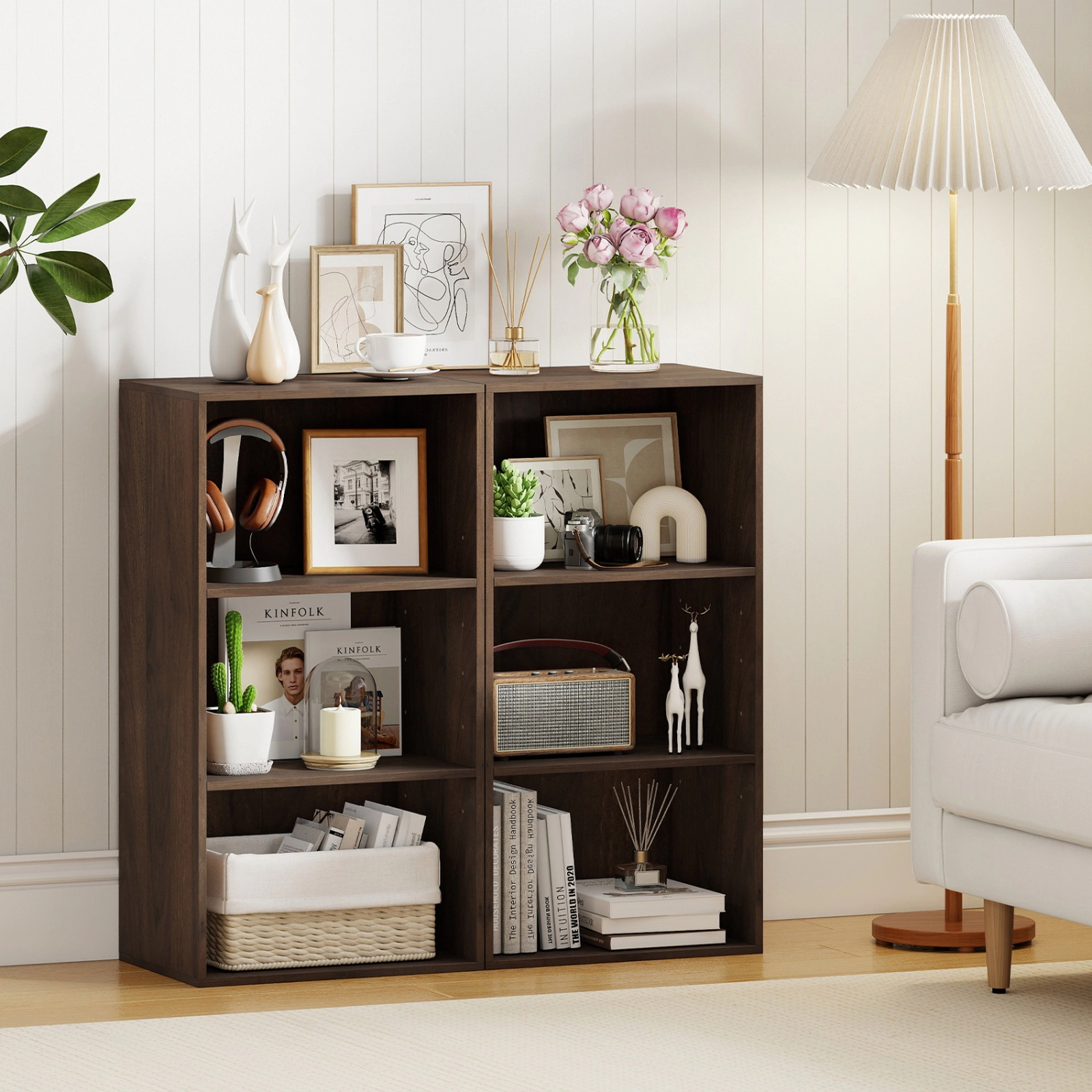 SUGIFT 3-Tier Rustic Brown 31-in Tall Small Open Bookshelf with 2 Adjustable Shelves and Anti-Tipping Kits