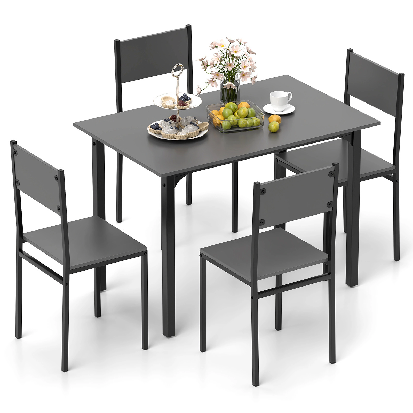 SUGIFT 5-Piece Rustic Brown Industrial Dining Set with 4 Armless Chairs