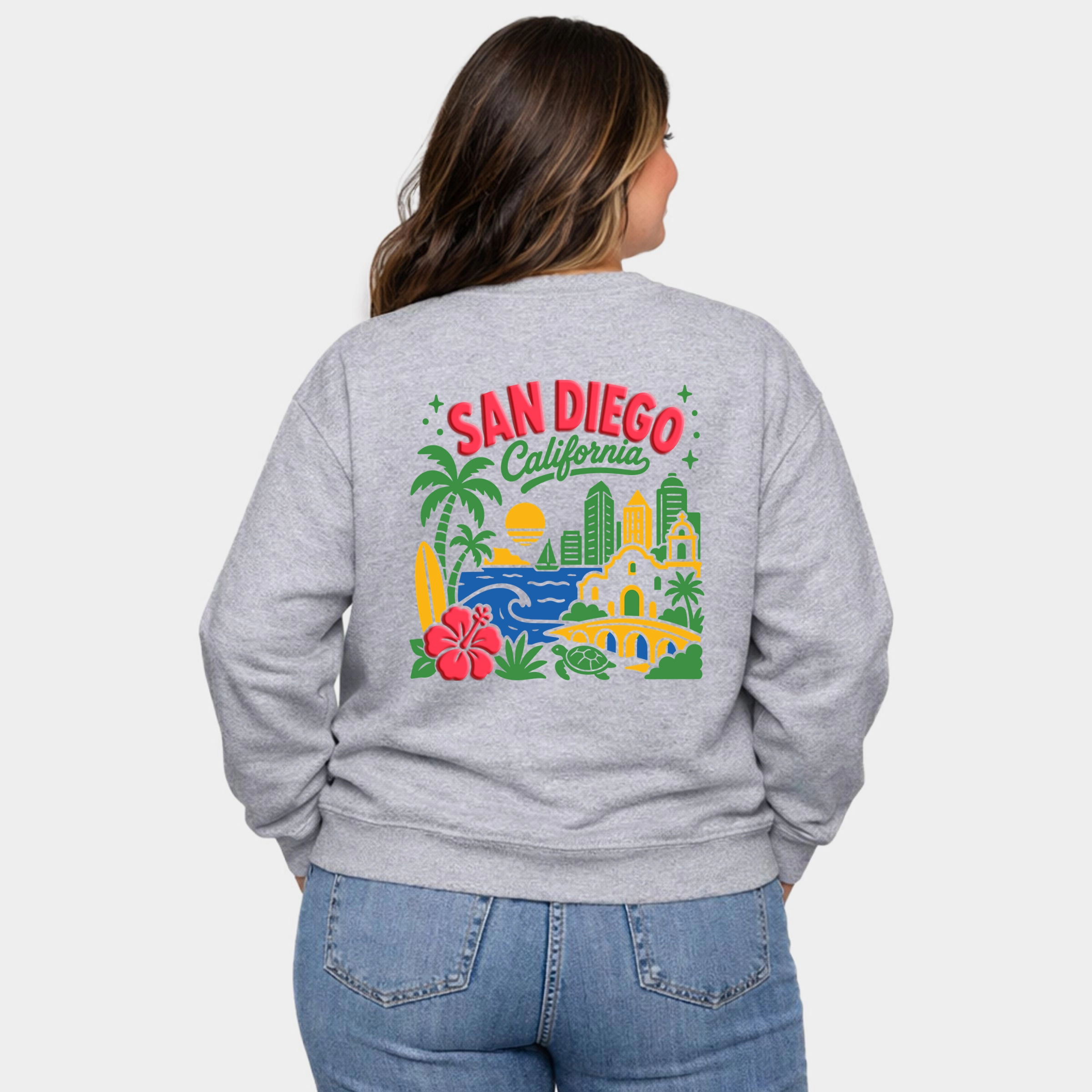 Simply Sage Market - Women's Plus Sized Graphic Sweatshirt San Diego Vibrant Puff Print