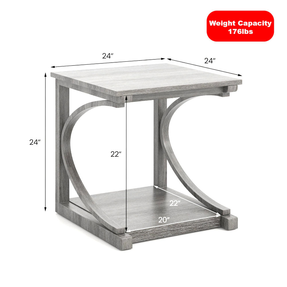 Hivvago 24-Inch Square C-Frame Sofa Side Table with 2 Tiers