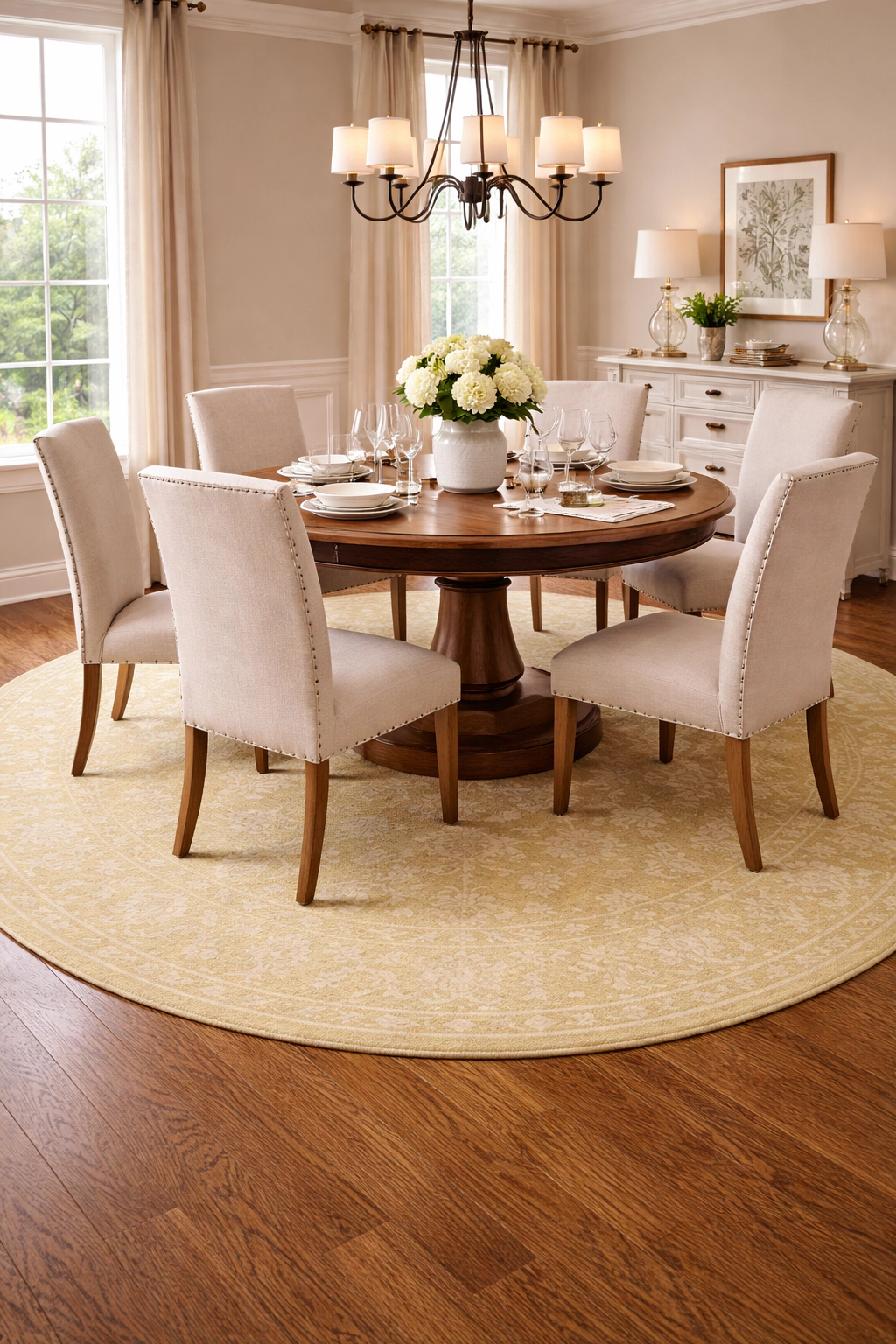 Magic Rugs Muted Golden Yellow Floral 8X8 Transitional Oriental Round Rug