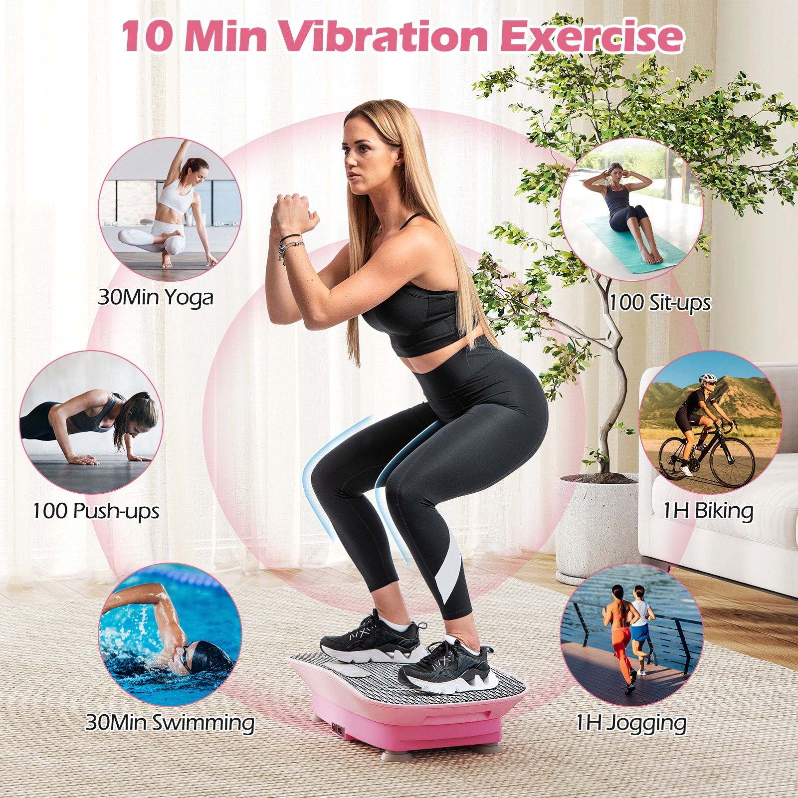 SUGIFT Whole Body Vibration Plate Exercise Machine 10 Intensity Levels Remote 220-lb Capacity 20 x 11 x 5-in Pink
