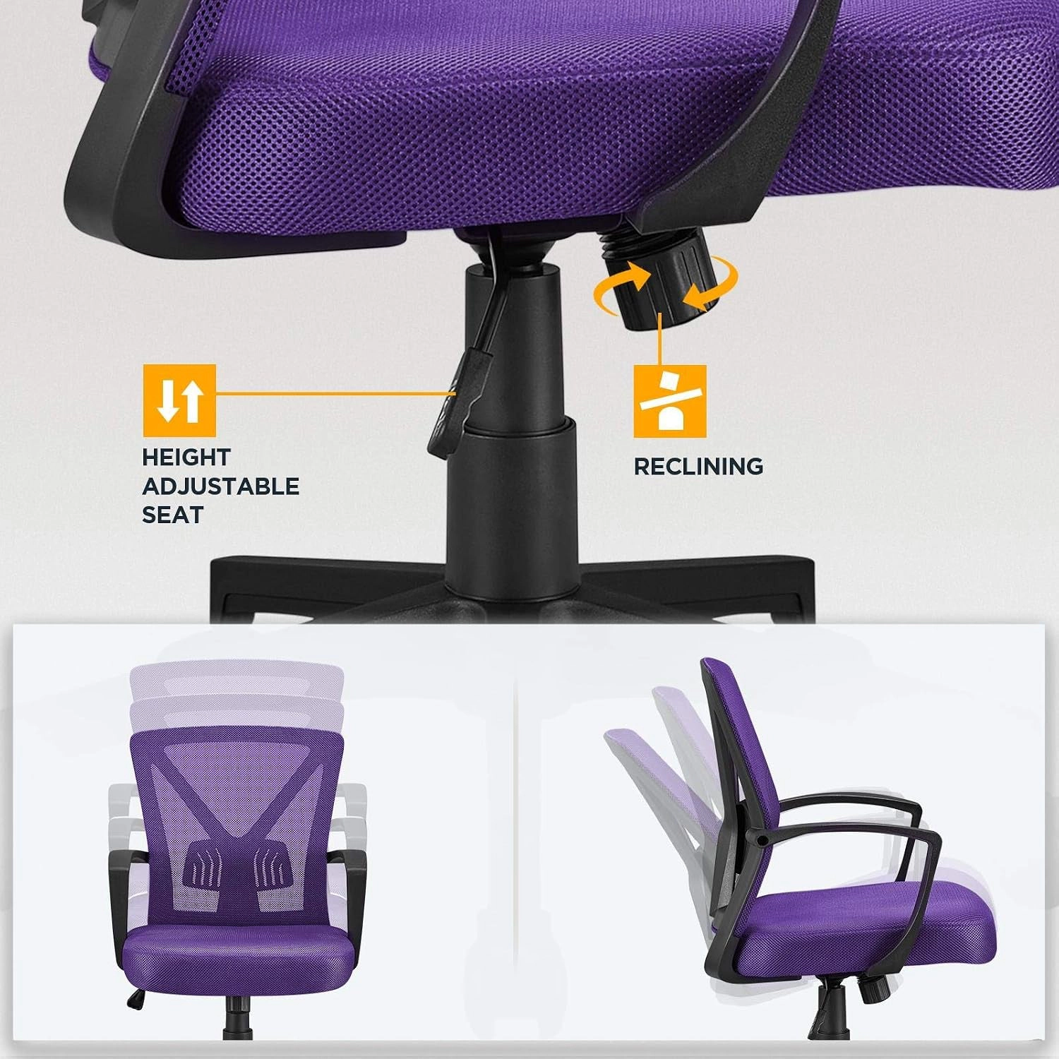 Platinum-Level Office Chairs Mid-Back Mesh Office Chair Purple With Adjustable Lumbar Support Wheels For Home Office