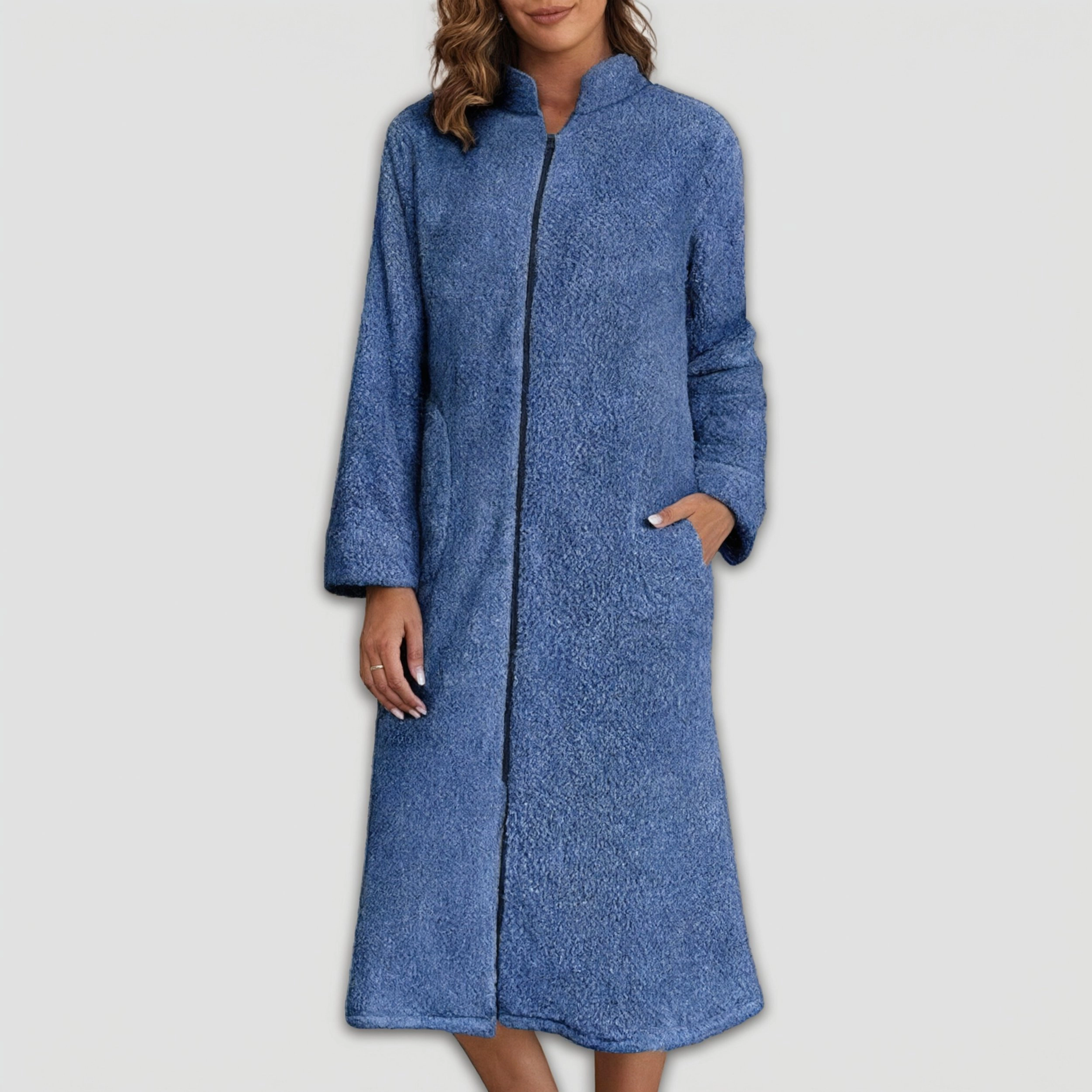 Ekouaer Womens Zipper Robes Long Sleeve Zip Up House Coat Full Length Warm Flannel Bathrobe