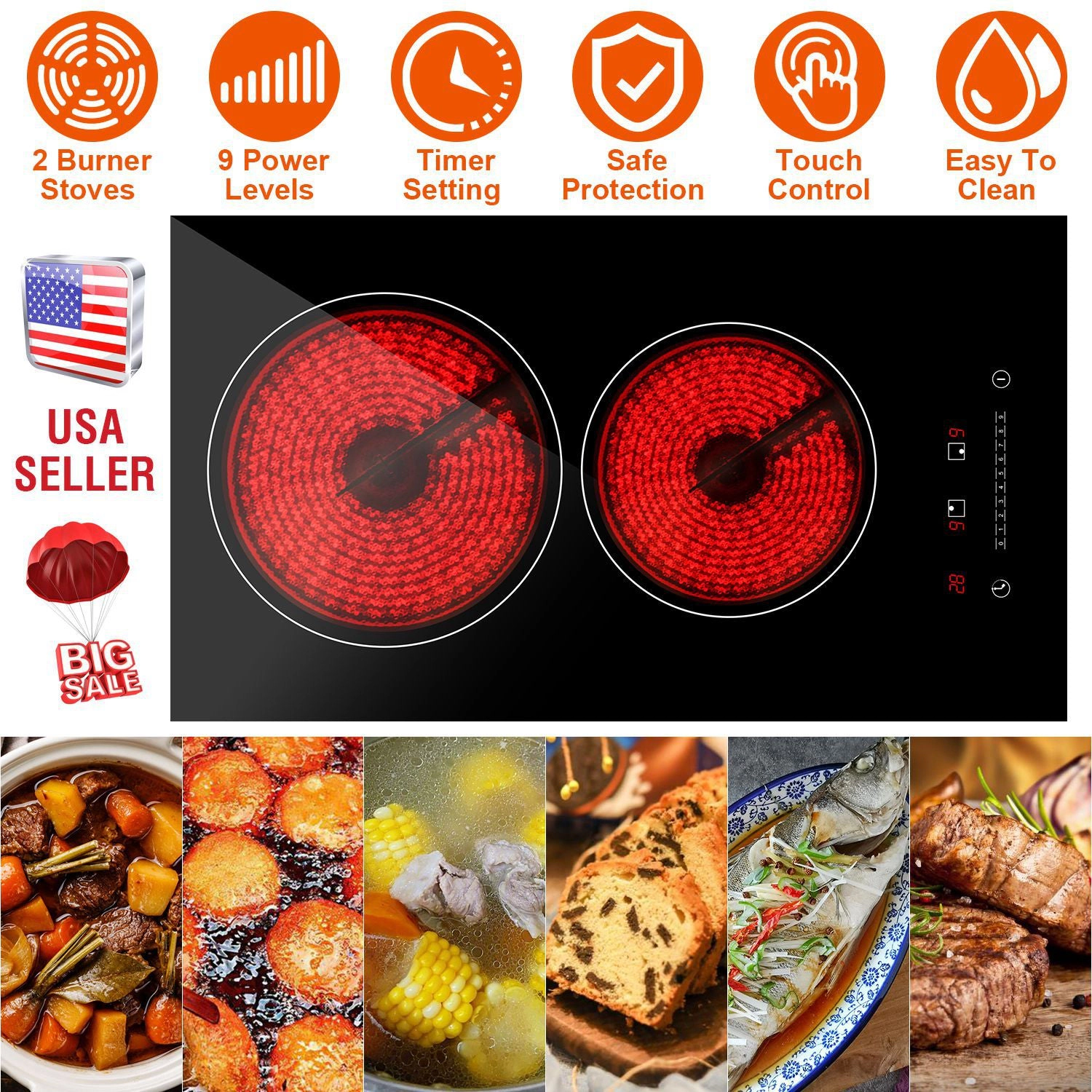GBruno Dual Zone 1900W Electric Ceramic Cooktop