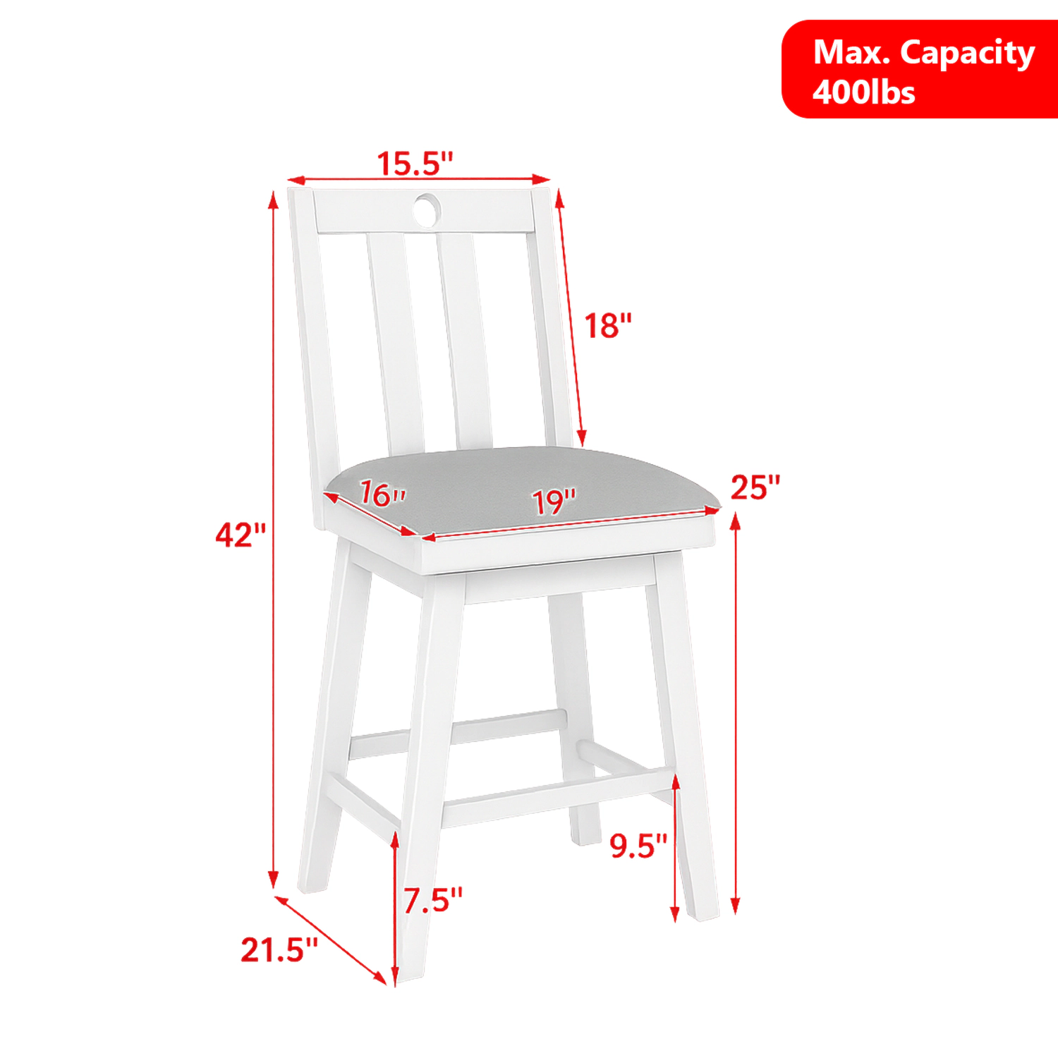 Hivvago Modern 25-Inch Bar Chairs with Upholstered Rotating Seat and Footrest - Set of 2