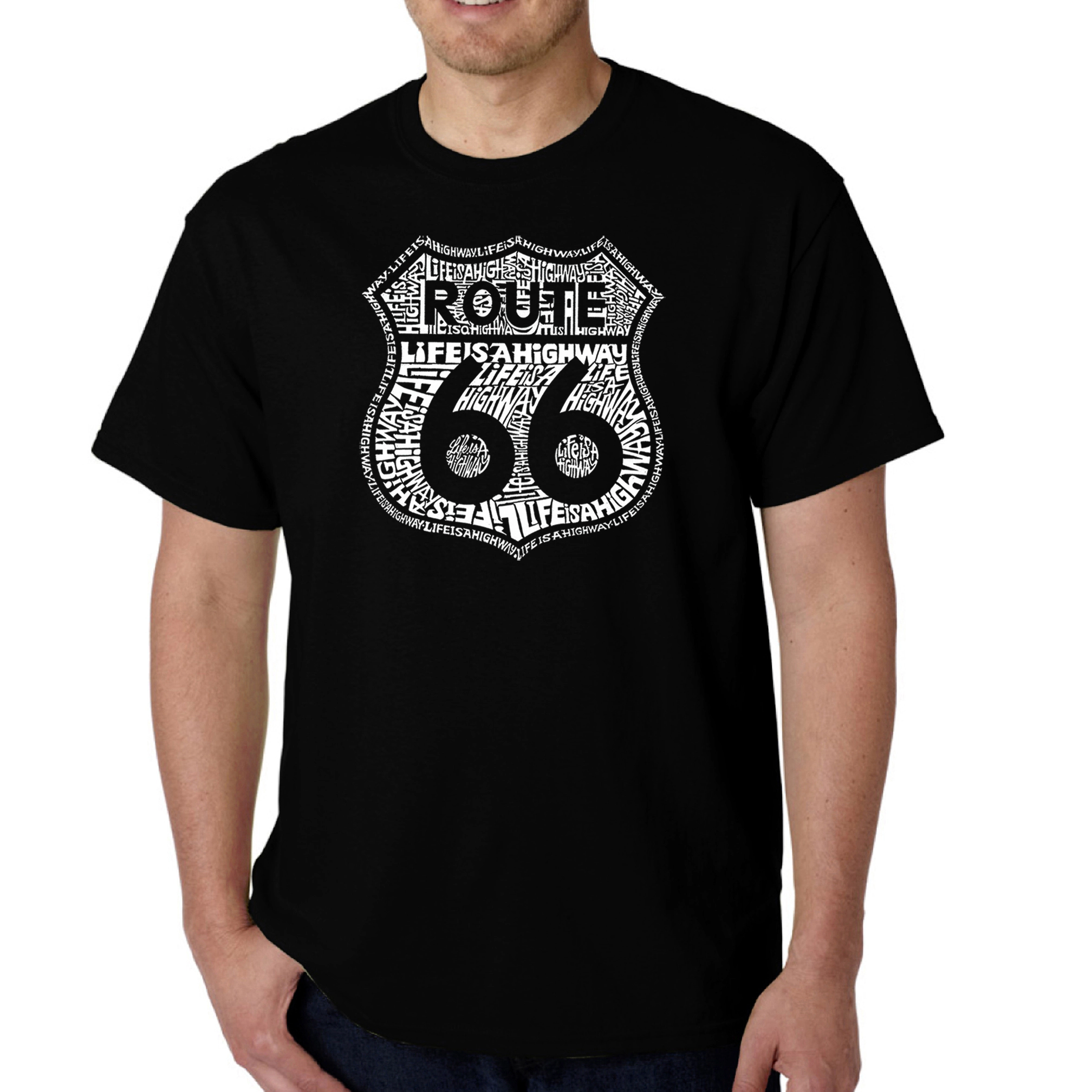 LA Pop Art Men's Route 66 Word T-Shirt - Life Is A Highway