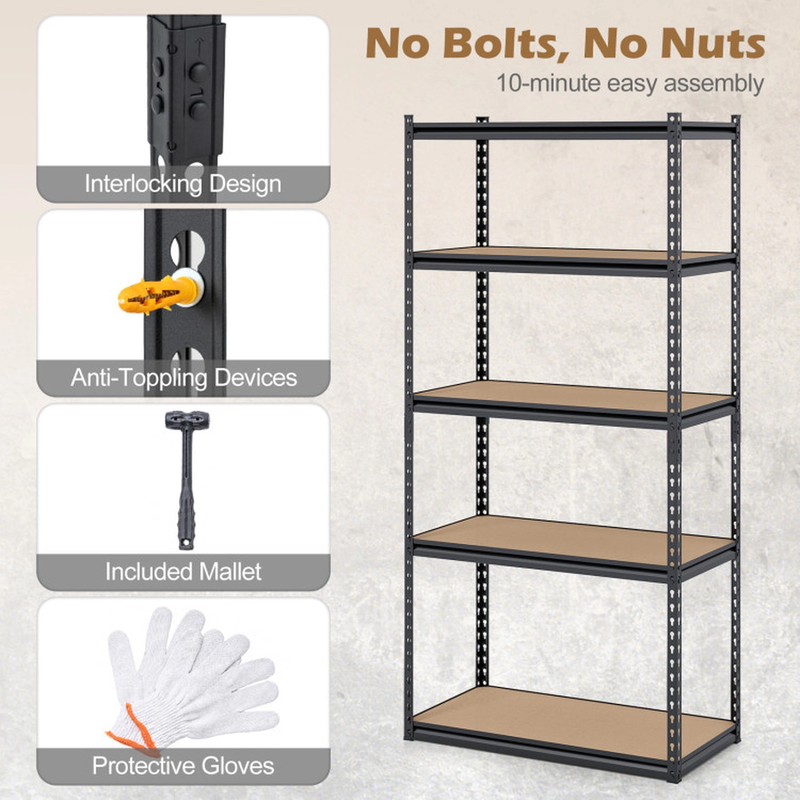 SUGIFT 5-Tier Metal Garage Shelving Unit Adjustable Storage Rack 440-lb Per Shelf 2200-lb Capacity Set of 2 Black