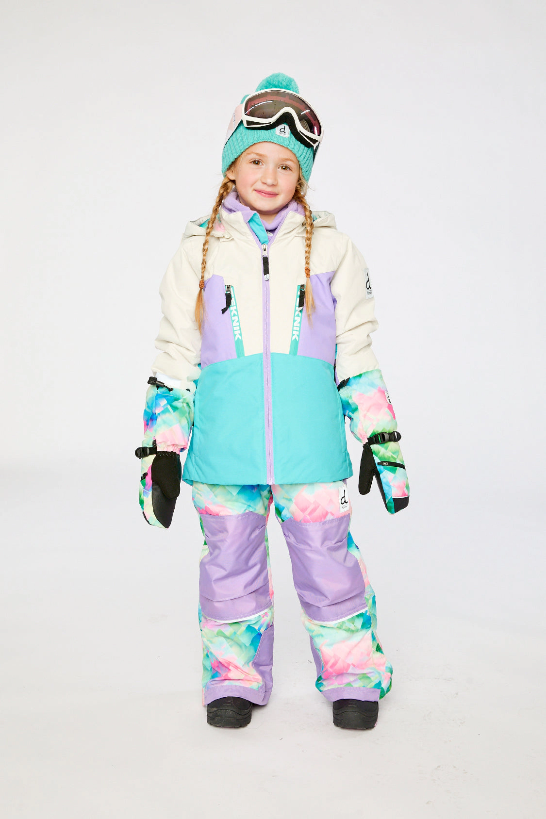 Deux par Girls Two Piece Teknik Diamond Pattern Snowsuit with Hooded Jacket and Snow Pants