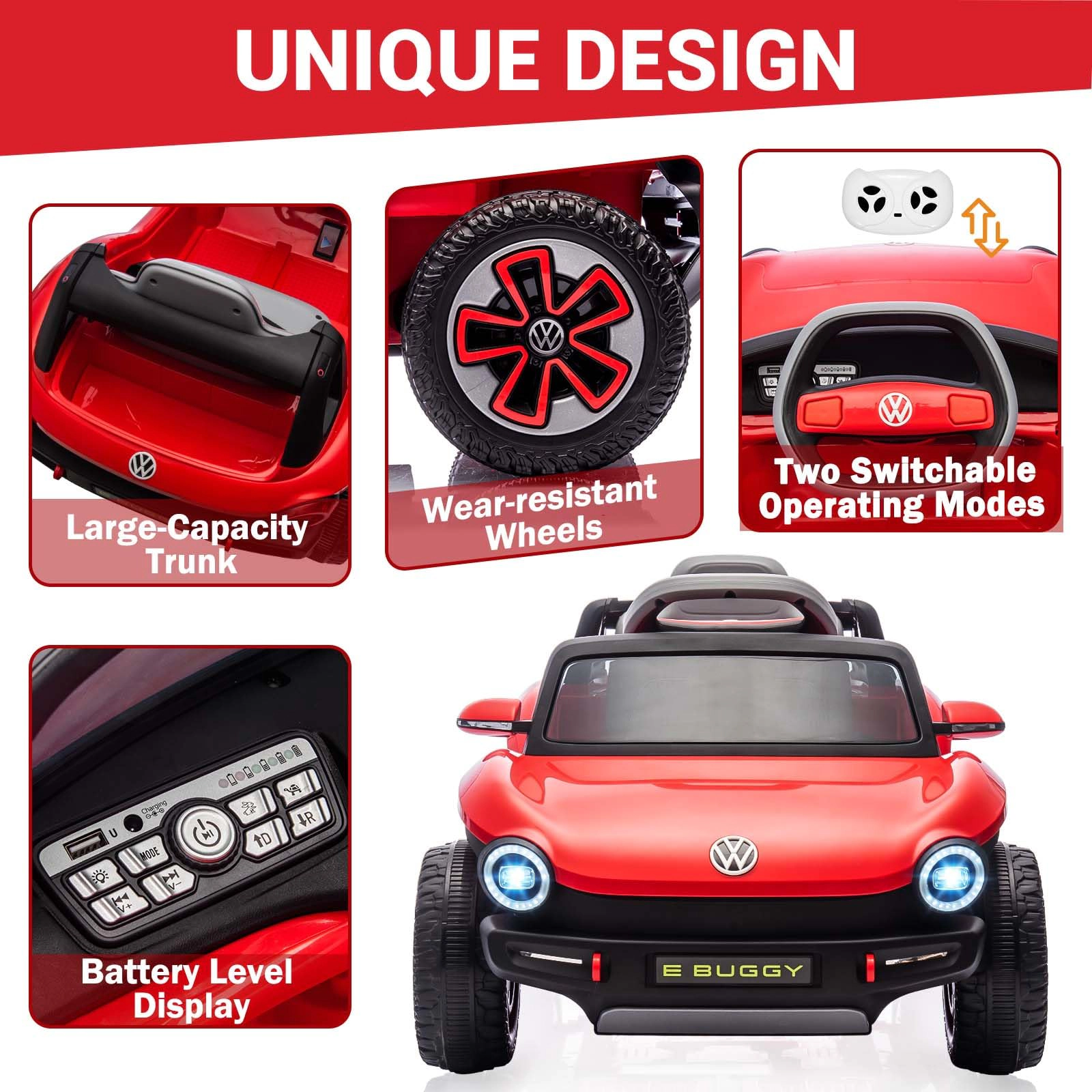 12V Licensed Volkswagen Beetle Ride On Car for Kids, Electric 4 Wheeler with Remote, LED Lights, Music & USB