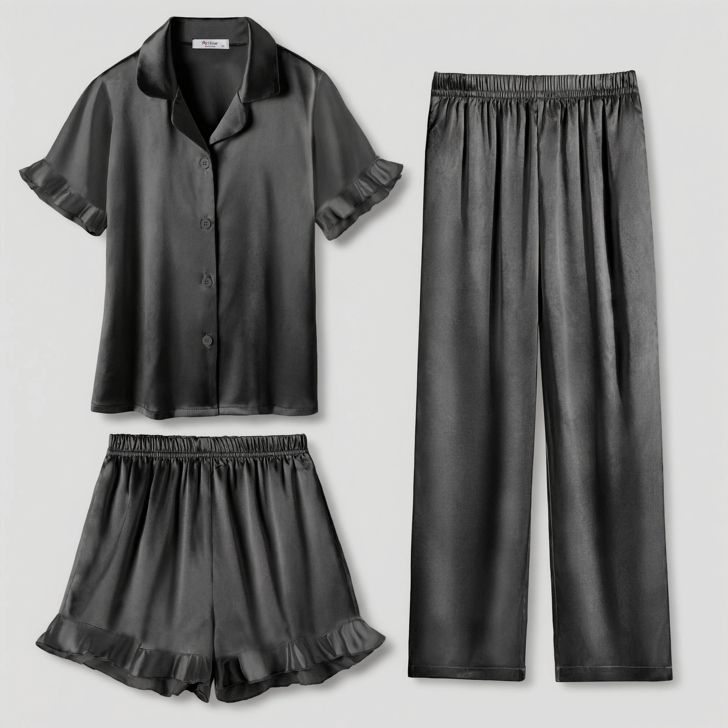Arshiner Girls Pajamas Sets Piece Silk Short Sleeve Sleepwear Satin Ruffle Nightwear