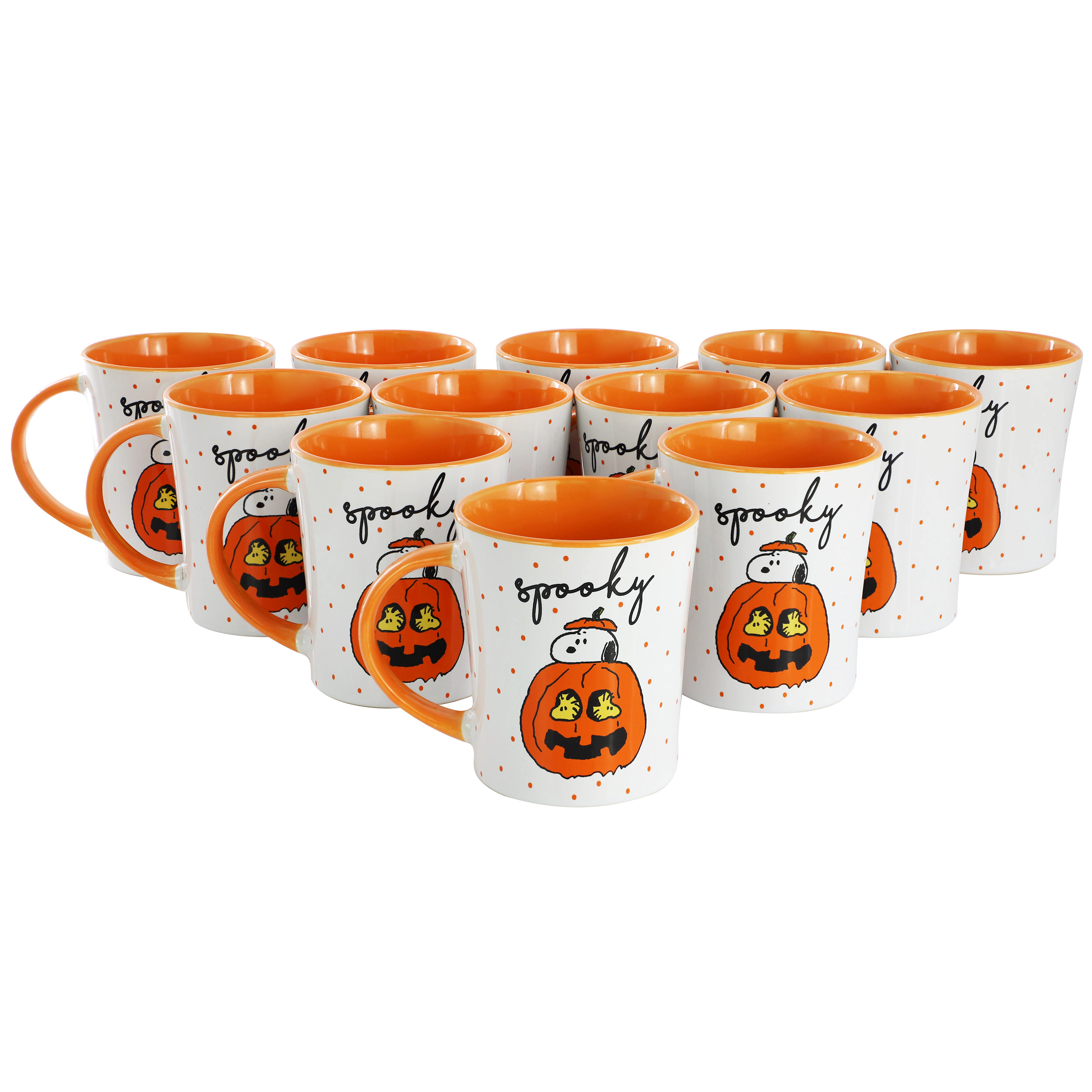 Peanuts Spooky 12 Piece 15 Ounce Funky Stoneware Mug Set in Orange