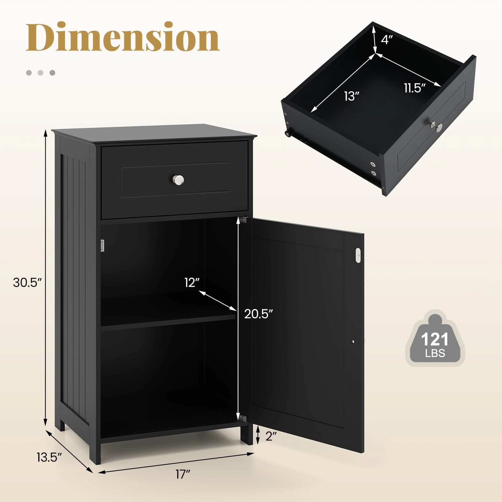 Glintex Single-Door Bathroom Cabinet with Adjustable Shelf Drawer and 66-Lb Top