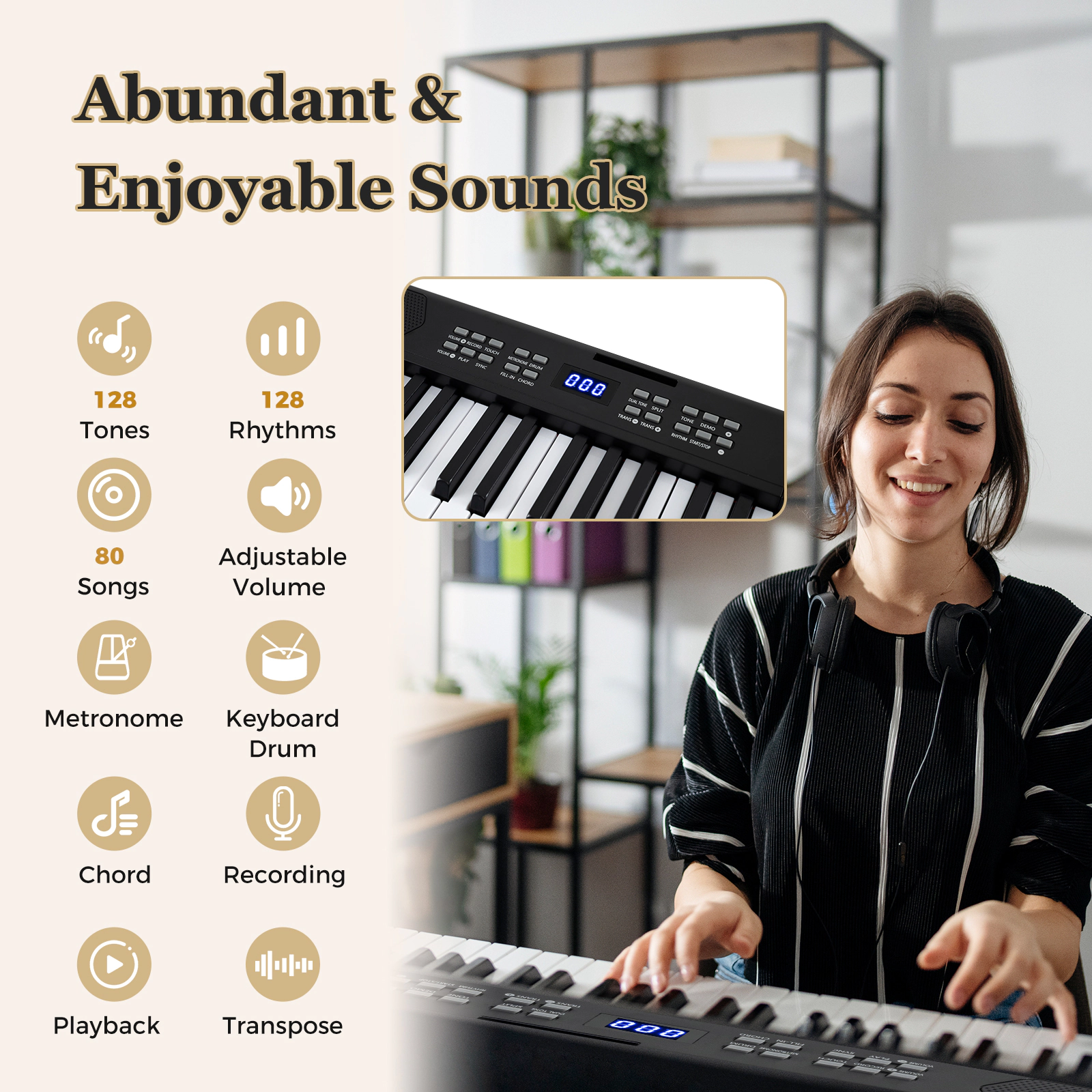SUGIFT 61-Key Full-Size Electronic Piano Keyboard with MIDI and Split Function 37-in Unfolded 19-in Folded 7-lb Black