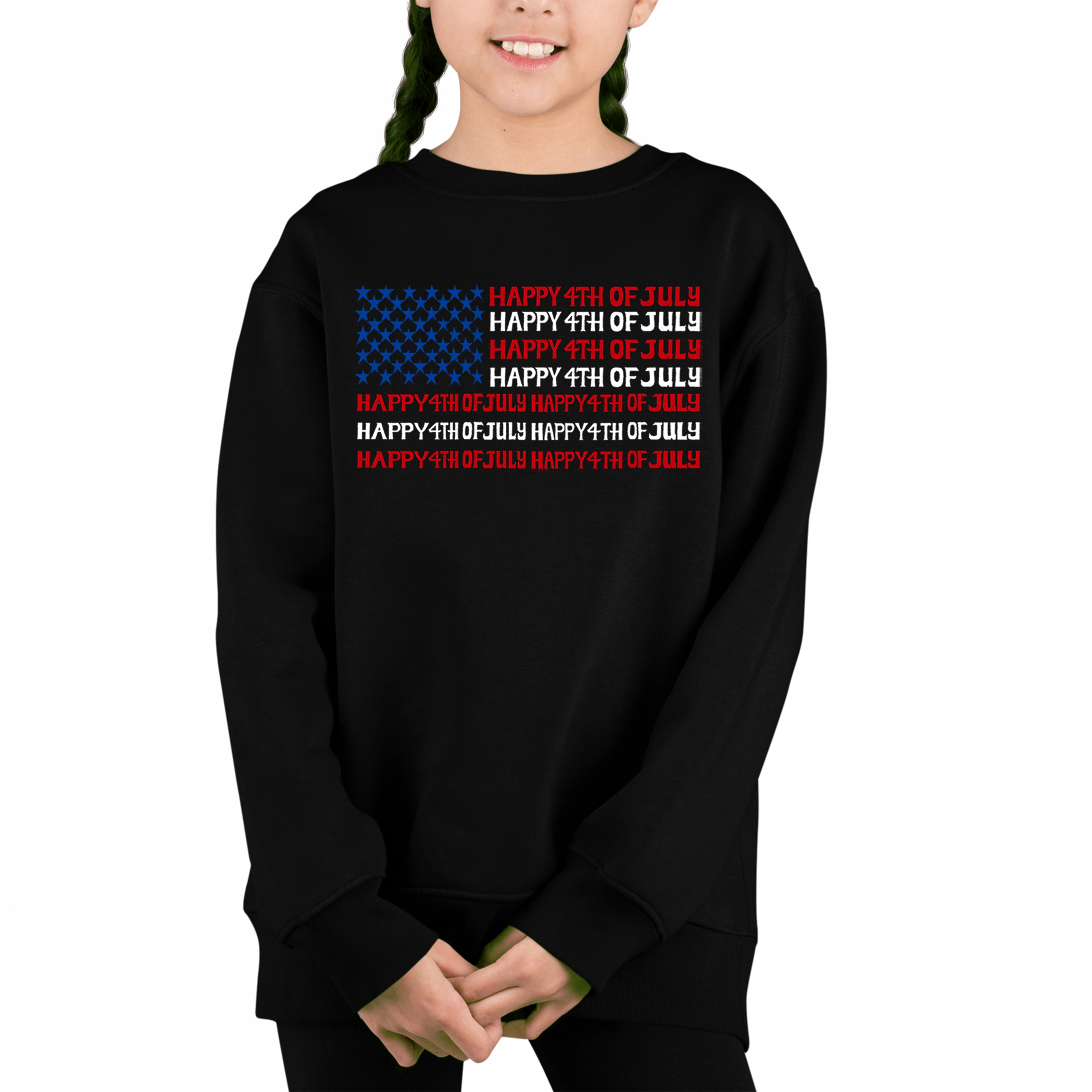 LA Pop Art Girl's Word Sweatshirt - Happy 4th of July