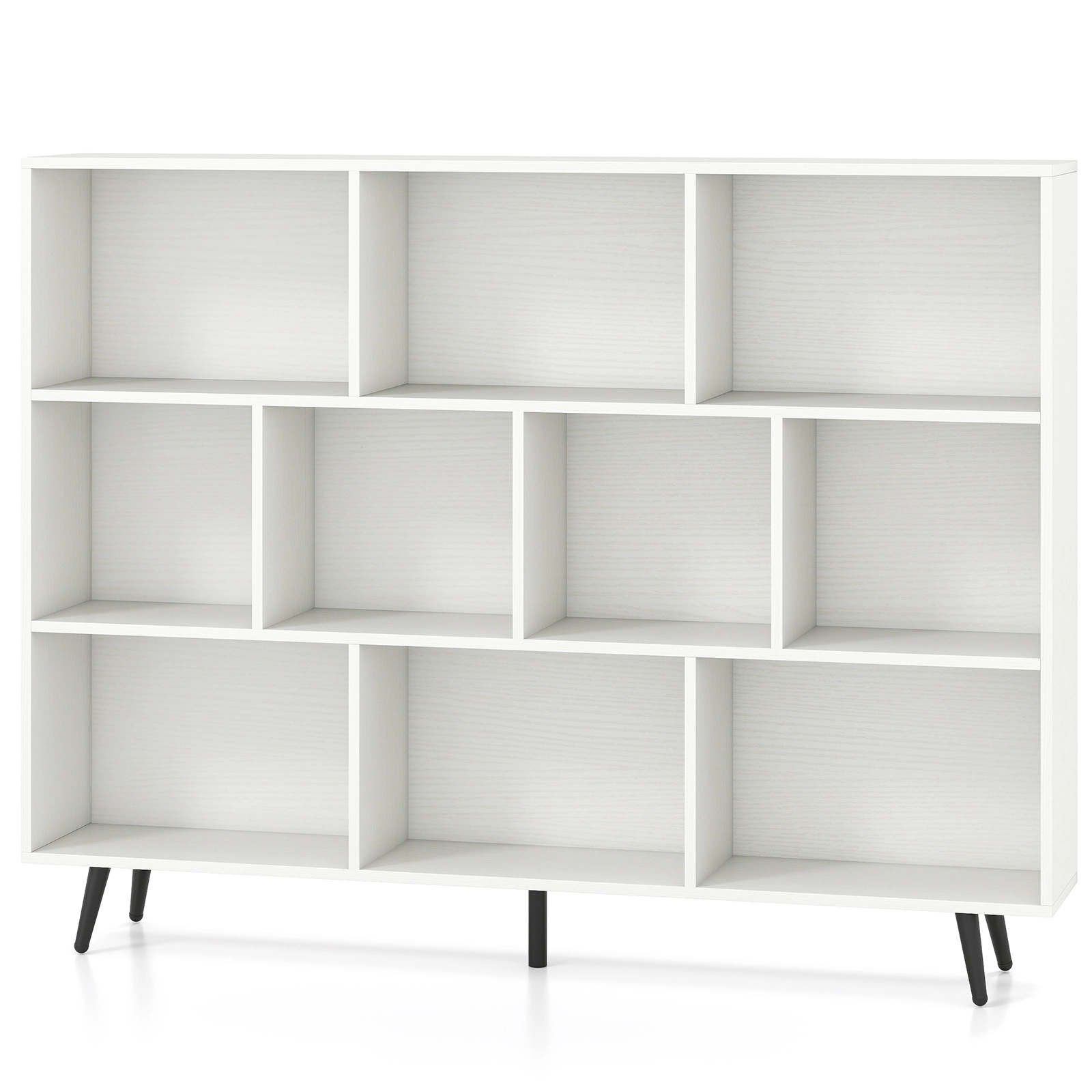 SUGIFT 10-Cube Bookcase with 5 Tapered Metal Legs 130-lb Top Capacity 25-lb Cube Capacity Off White + Black