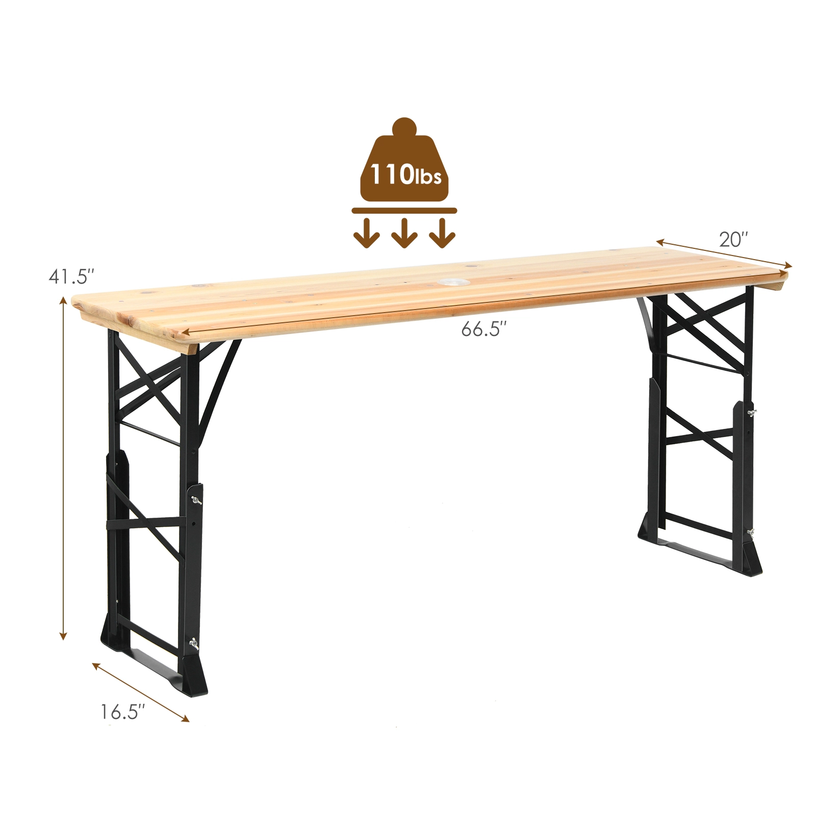 SUGIFT 66.5-in Natural Wood Folding Picnic Table with 2 Adjustable Heights and Umbrella Hole