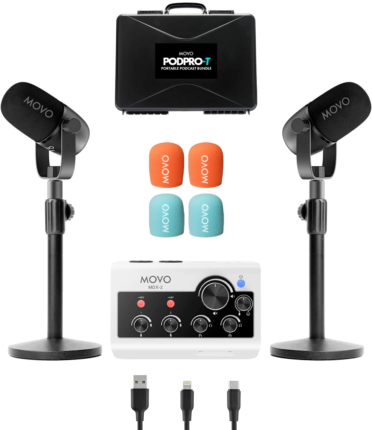 Movo PodPro-TH Portable Podcasting Bundle for 2 for Smartphones and Computers