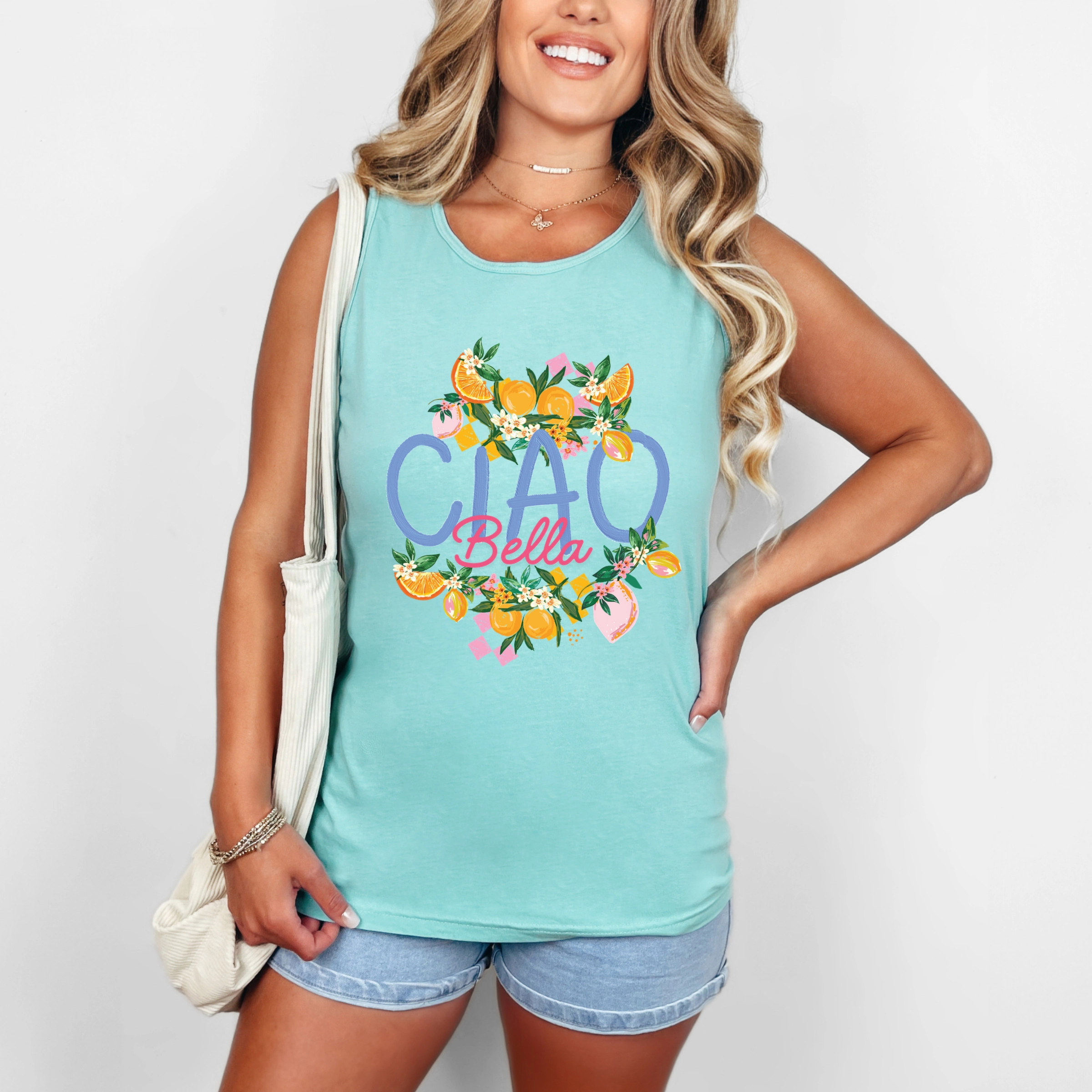 Simply Sage Market - Ciao Bella Lemon Women's Garment Dyed Graphic Tank Top