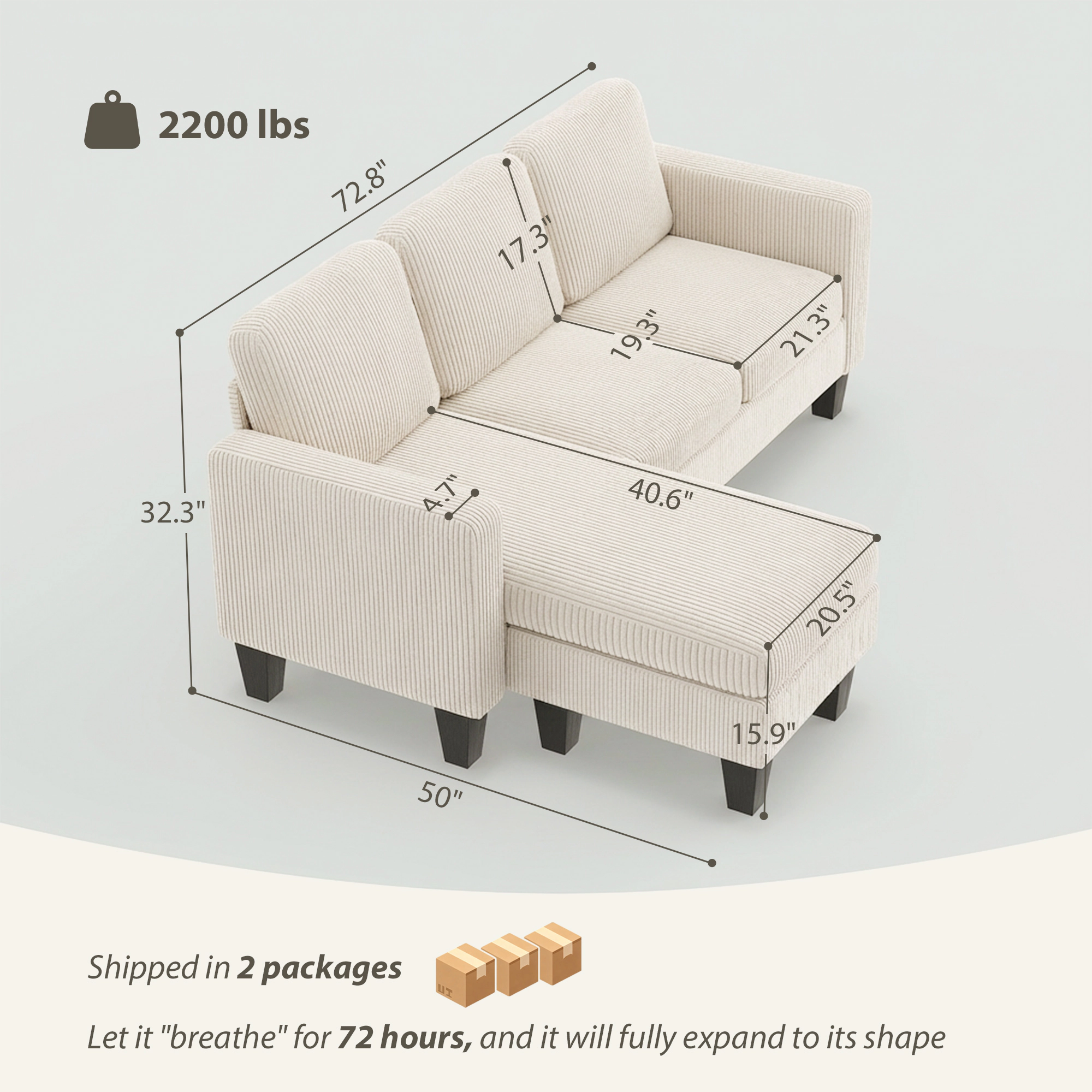 Hivvago Corner Sofa With Reversible Chaise Or Ottoman