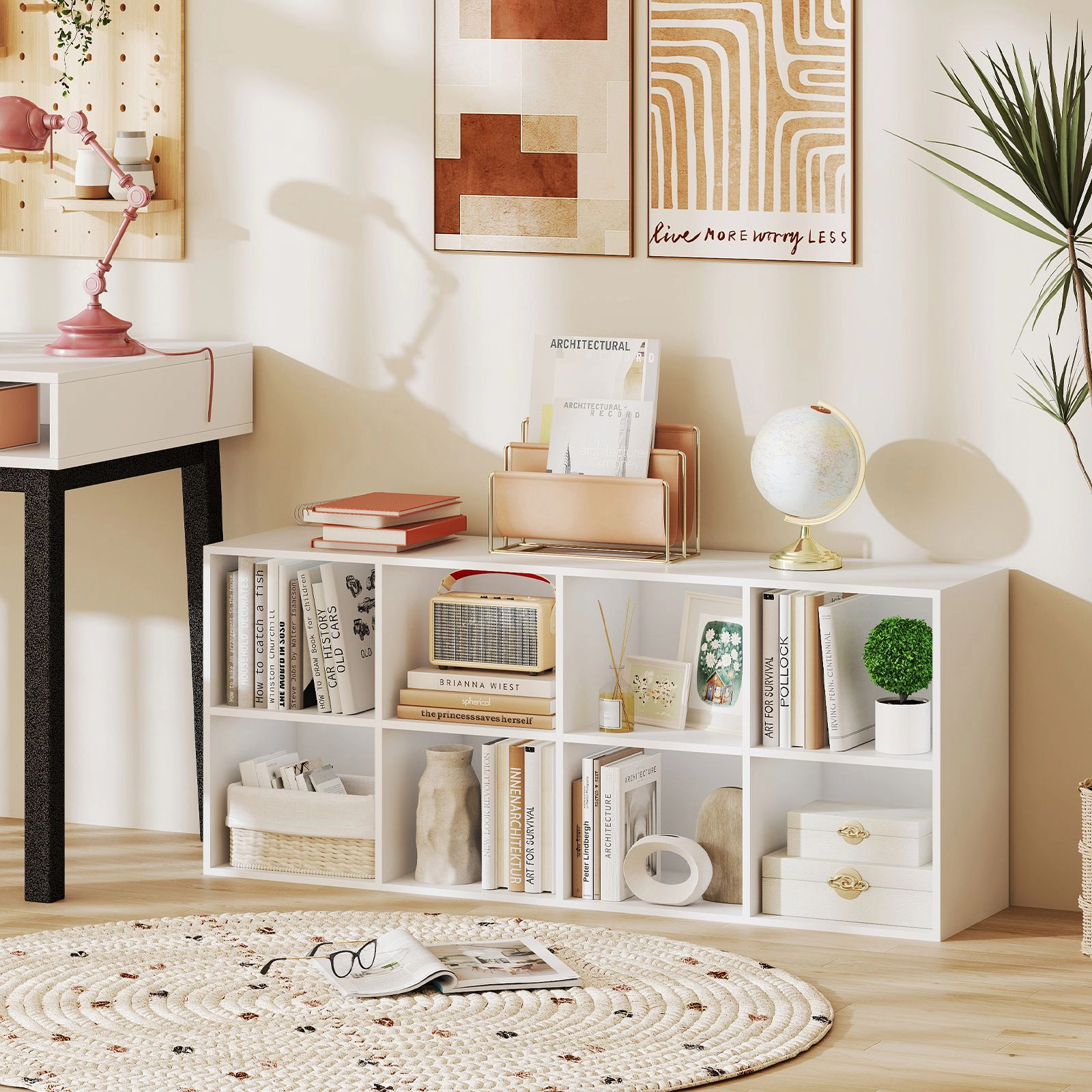 SlickBlue 8 Cube Bookcase with Storage Shelves and Wide Display Top