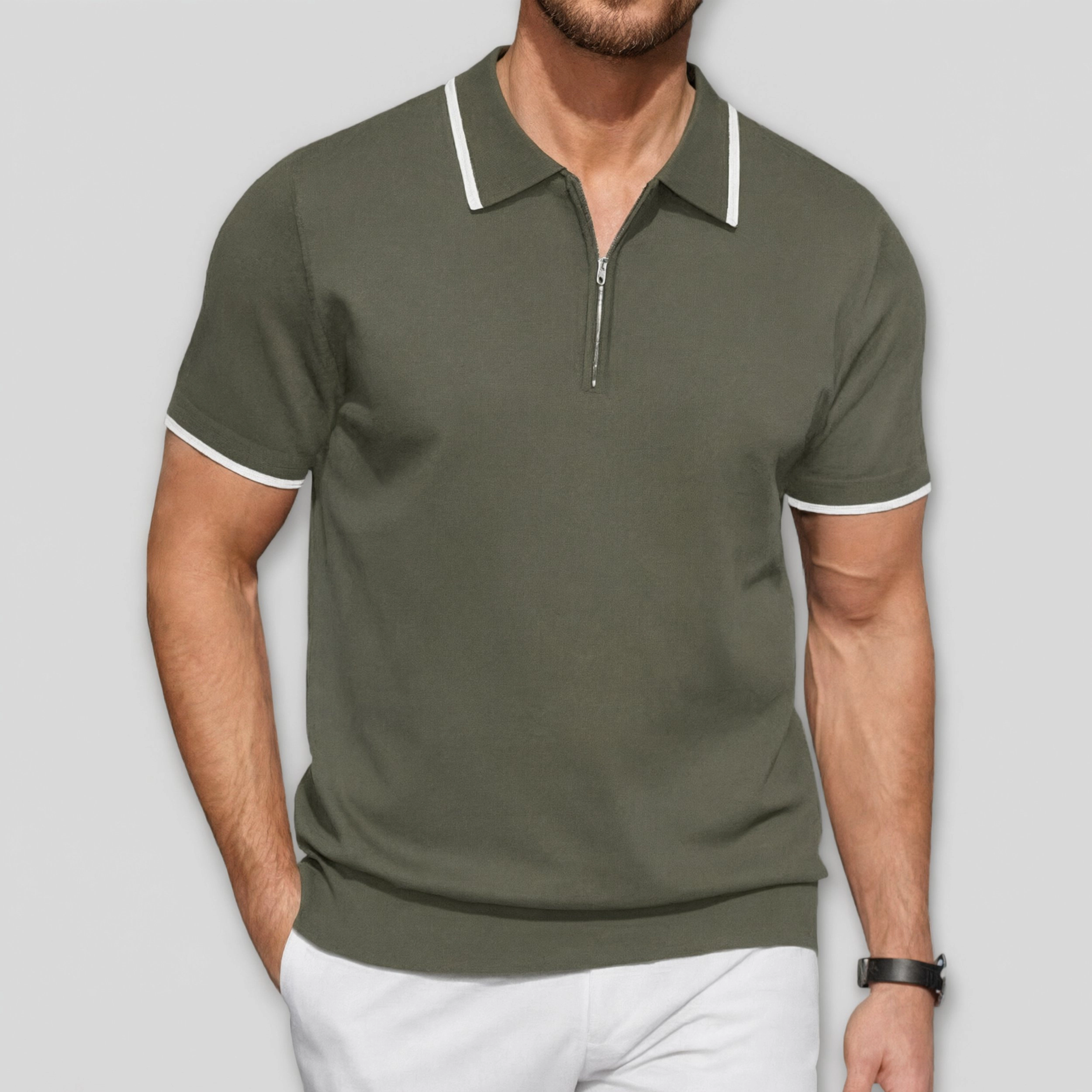 COOFANDY Men's Regular Fit Short Sleeve Zip Collar Polo Shirt