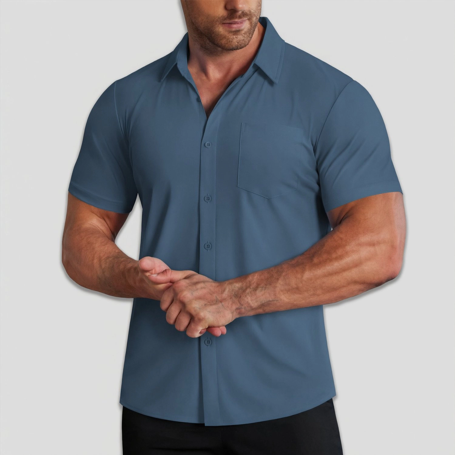 COOFANDY Mens Dressy Short Sleeve Button Down Shirt Lapel Collar Pocket Casual Tops
