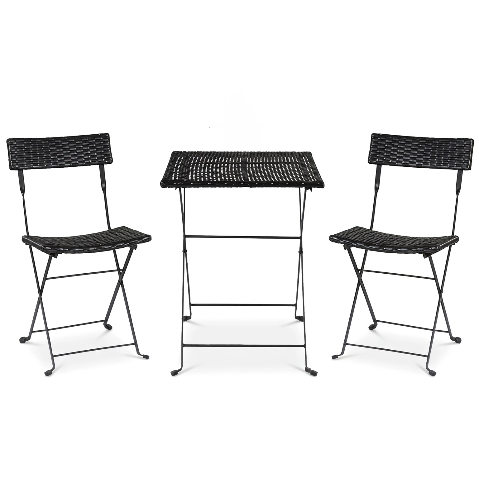 SUGIFT 3-Piece Black Folding PE Wicker Bistro Set with Round Table