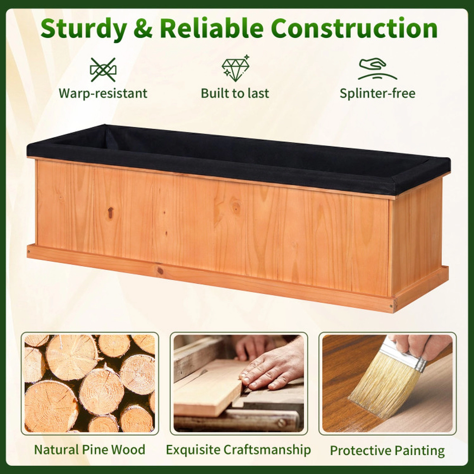 SUGIFT Wooden Raised Garden Bed Planter Box with Drainage Holes and Liner 132-lb Capacity XL Orange Pine Wood 1-Pc