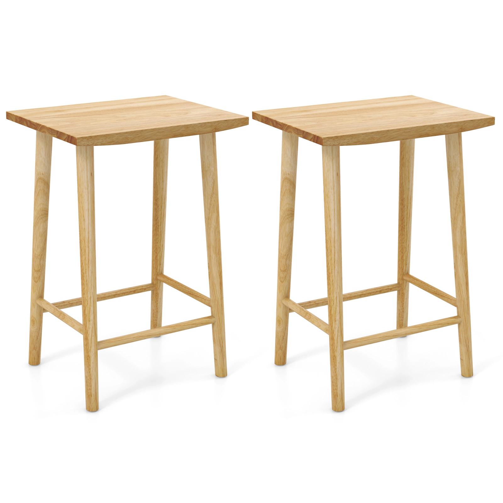 SUGIFT Solid Rubber Wood Counter Height Bar Stools Set of 2 with Footrest 350-lb Capacity Natural