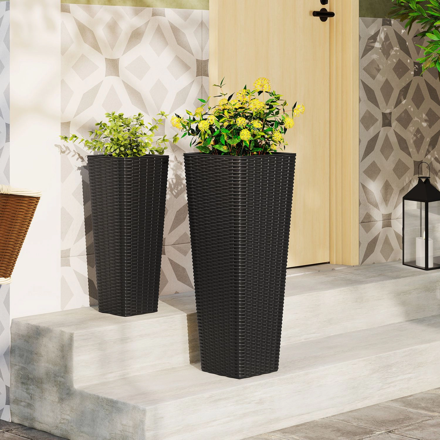 SlickBlue Tall and Short Flower Pots with Drainage Design for Patio, Balcony & Garden Decor