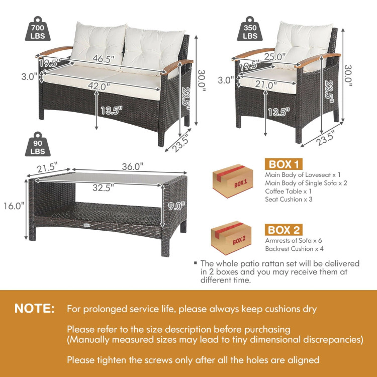 Hivvago 4 Pieces Patio Rattan Furniture Set With Cushioned Sofa And Storage Table