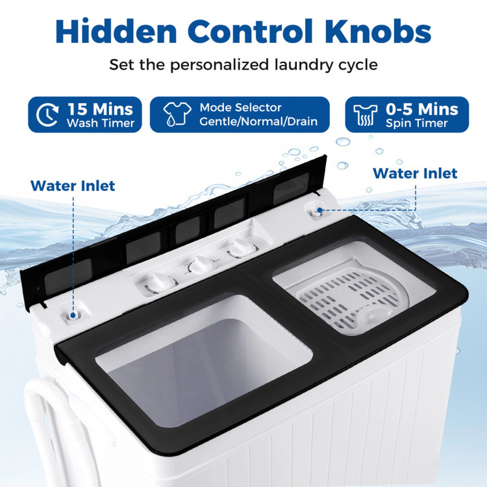 SUGIFT Black Twin Tub Portable Washing Machine with 18-lb Washer and 8-lb Spinner 27-in W 16-in D 31.5-in H