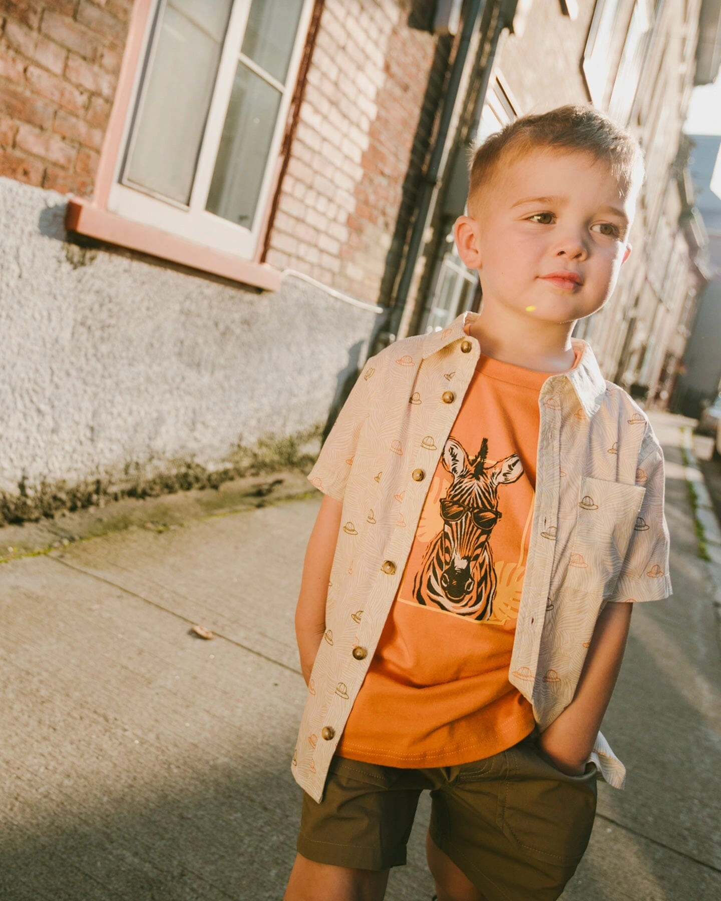 Deux par Boys Poplin Shirt Safari Print