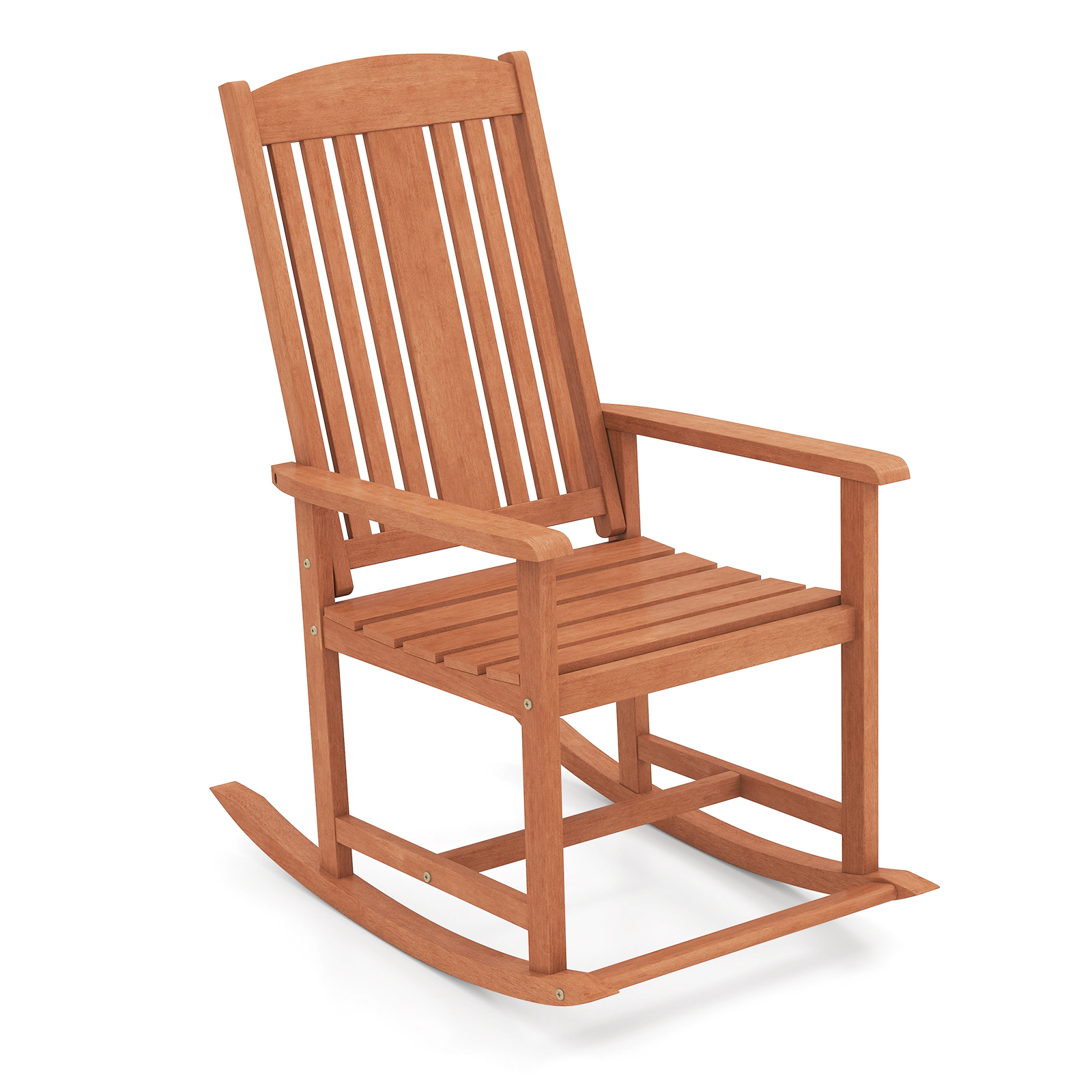 SUGIFT Solid Wood Outdoor Rocking Chair High Back Rocker 400-Lb Capacity 35.5-in Frame Slatted Seat Natural