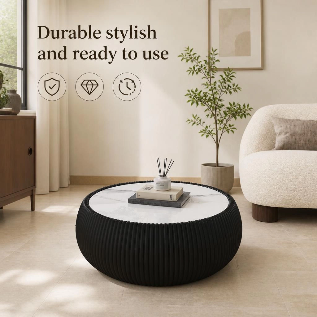 GOODSILO Round Low Profile Multi Material Accent Table