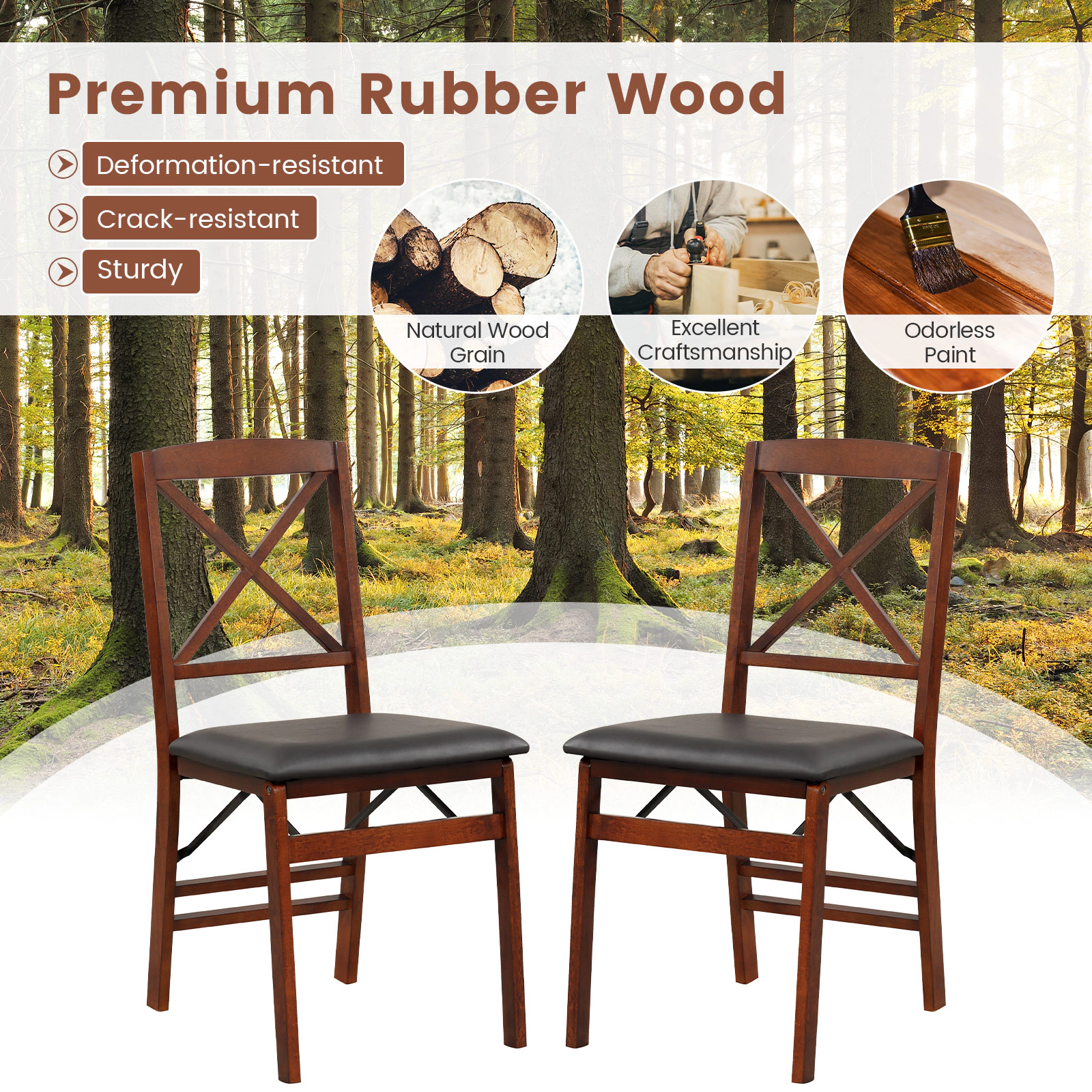 LJG Set of 2 Folding Dining Chairs with 400 LBS Capacity