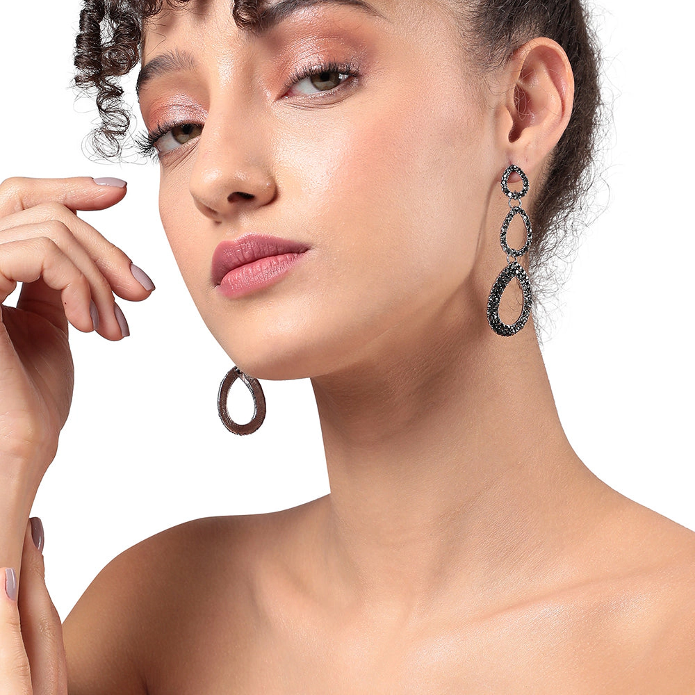 SOHI Women's Chrome Silver Hollow Teardrop Earrings