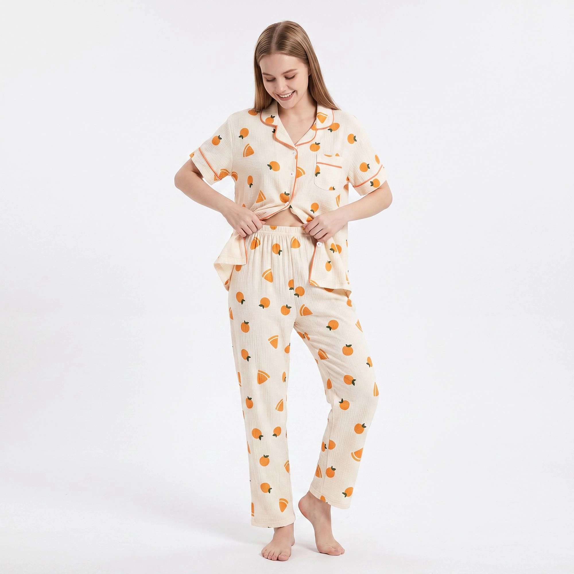 Anna-Kaci Women's 2-Piece Fruit Print Button Front Pajama Top and Relaxed Pants Sleepwear