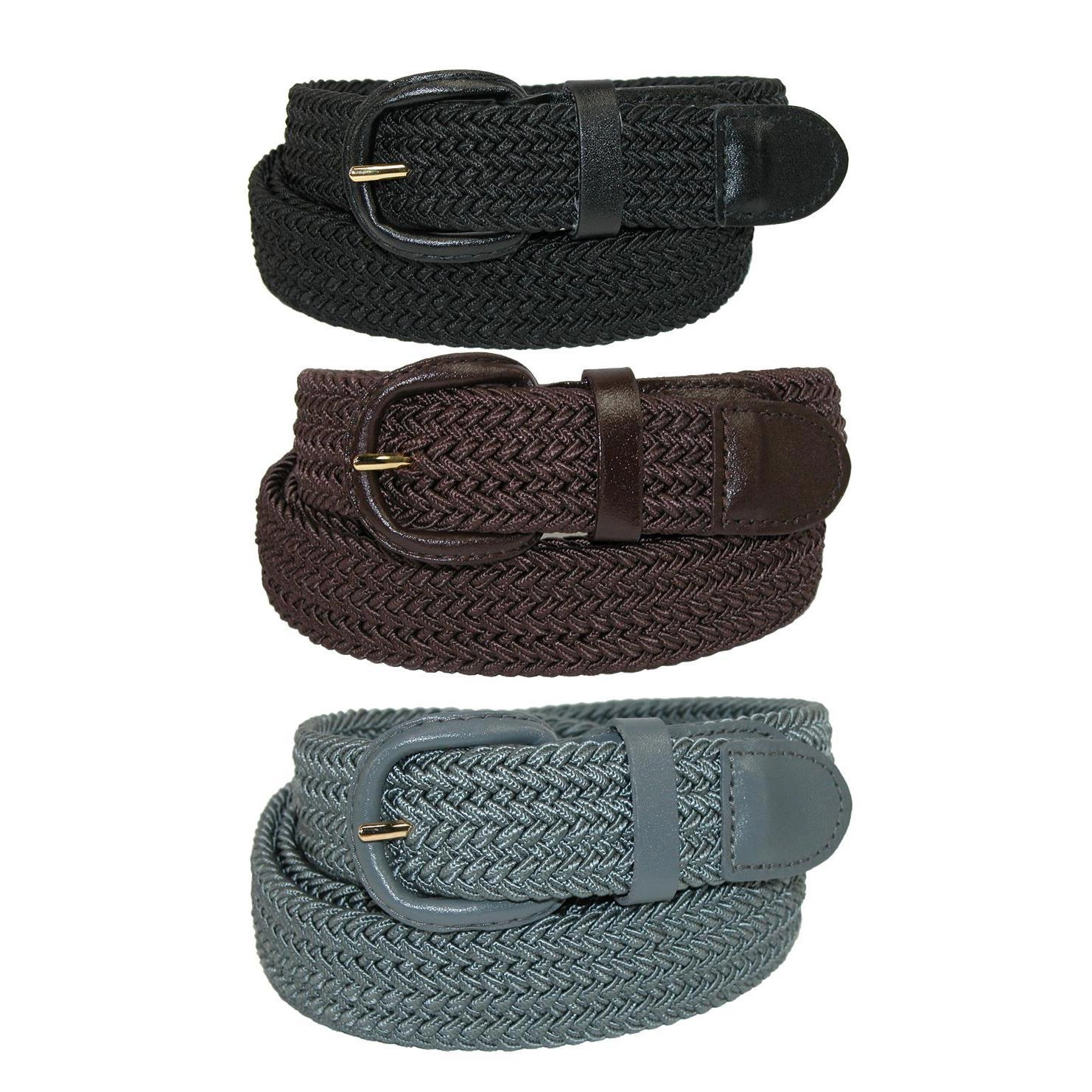 CTM Men's Elastic Braided Stretch Belt (Pack of 3 Colors)